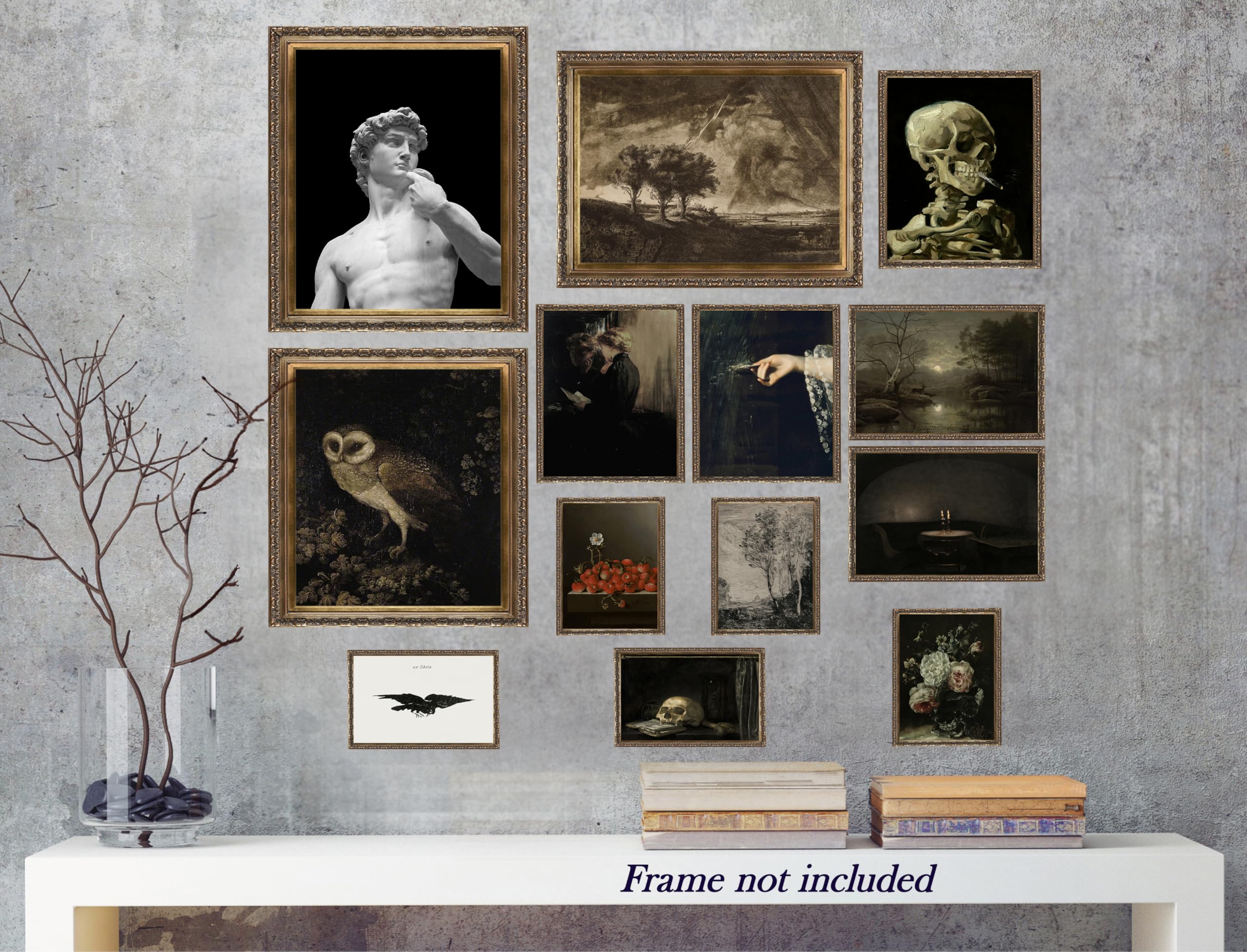 Baykul Dark Academia Room Decor, Gothic Home Decor, Halloween Decoration Set Of 13, Victorian Decor, Witchy Gallery Wall Art For