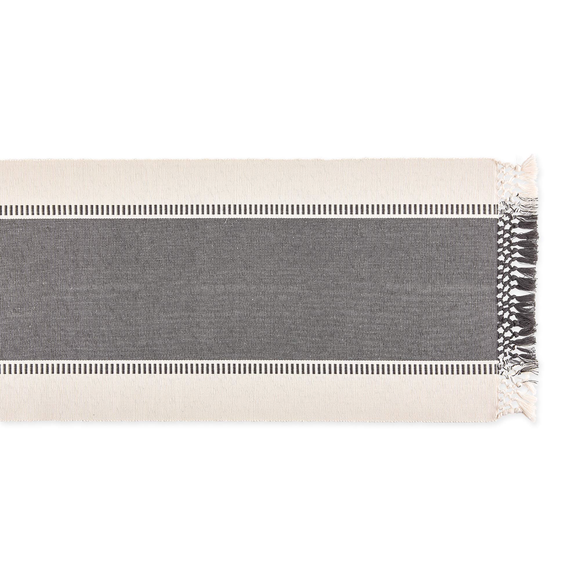 DII Dobby Stripe Woven Table Runner  13x108 (13x113.5  Fringe Included)  Mineral Gray