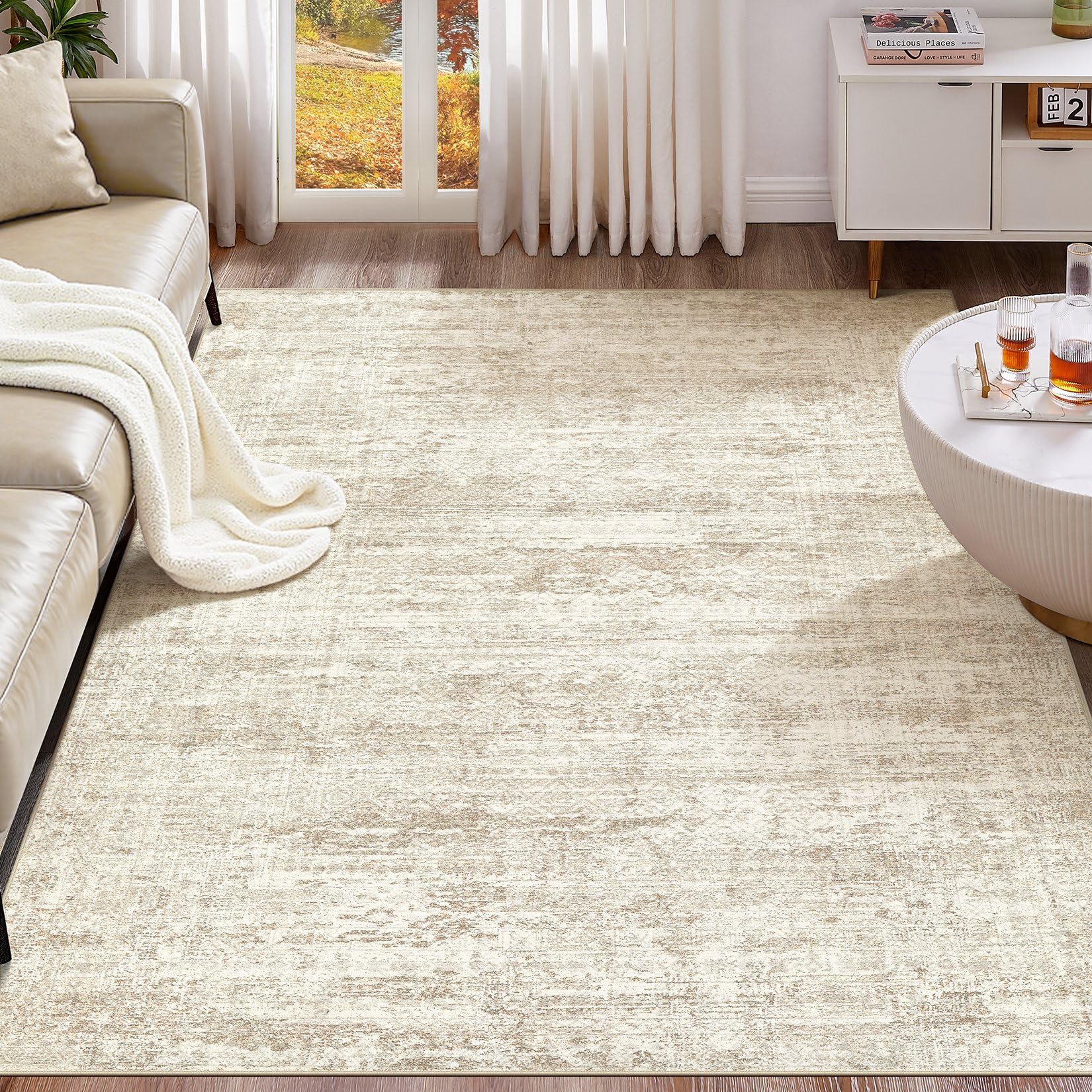 UERMEI 5x7 Washable Area Rug - Neutral Modern Abstract Living Room Rugs, Non-Slip Soft Large Indoor Floor Carpet for Bedroom Hom