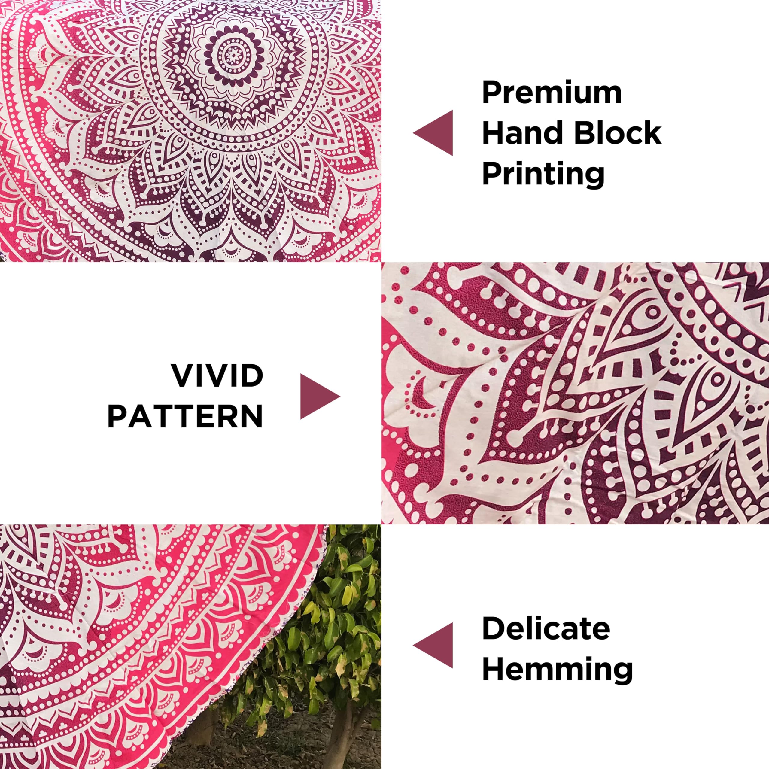 Raajsee Pink Round Beach Tapestry Hippie/Boho Beach Blanket Mandala Roundie/Indian Cotton Throw - Round Tablecloth/Home Decor/In