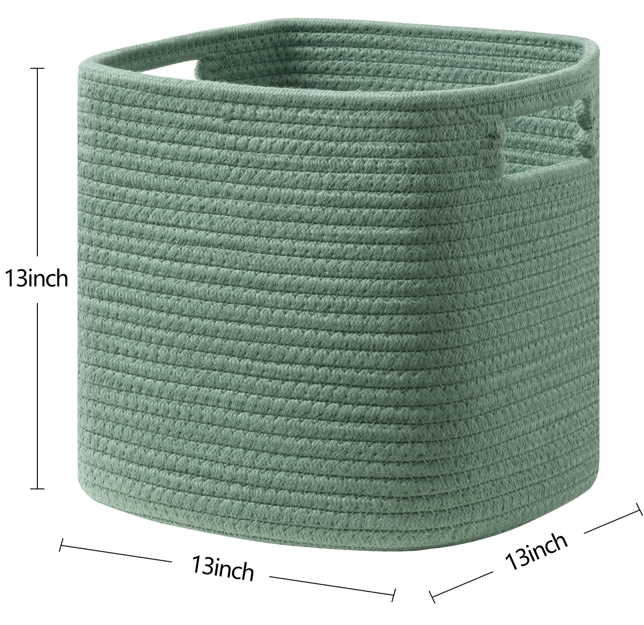 UBBCARE Set of 4 Storage Basket-13 X 13 X 13 In  Cotton Rope Basket for Shelves  Toys  Book  Cube Storage Bins with Handles  Woven Storage Basket for Organizing  Green