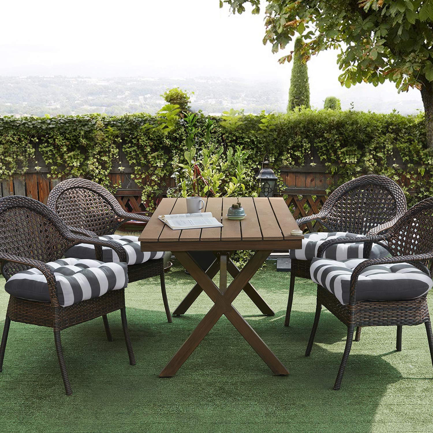 Sweet Home Collection Patio Cushions Outdoor Chair Pads Premium Comfortable Thick Fiber Fill Tufted 19 X 19 Seat Cover, 19 X 19