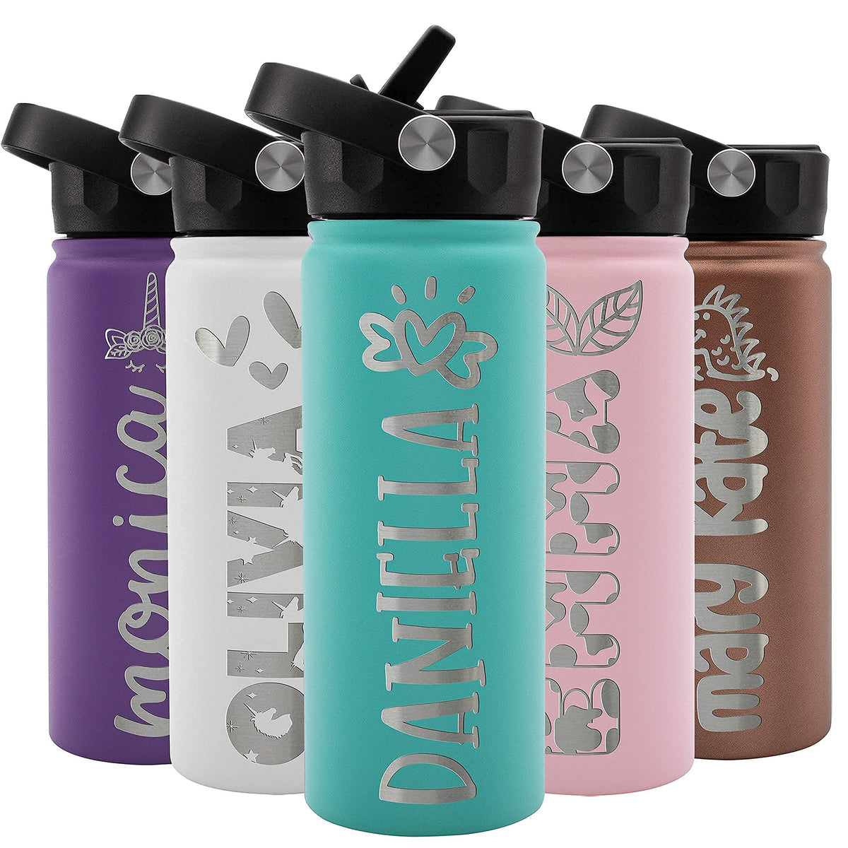 Personalized Custom Water Bottle For Kids, Toddler & Children W Name & 36 Icon Free Engraving! | 18 Oz - 9 Color | Bpa Free - Do