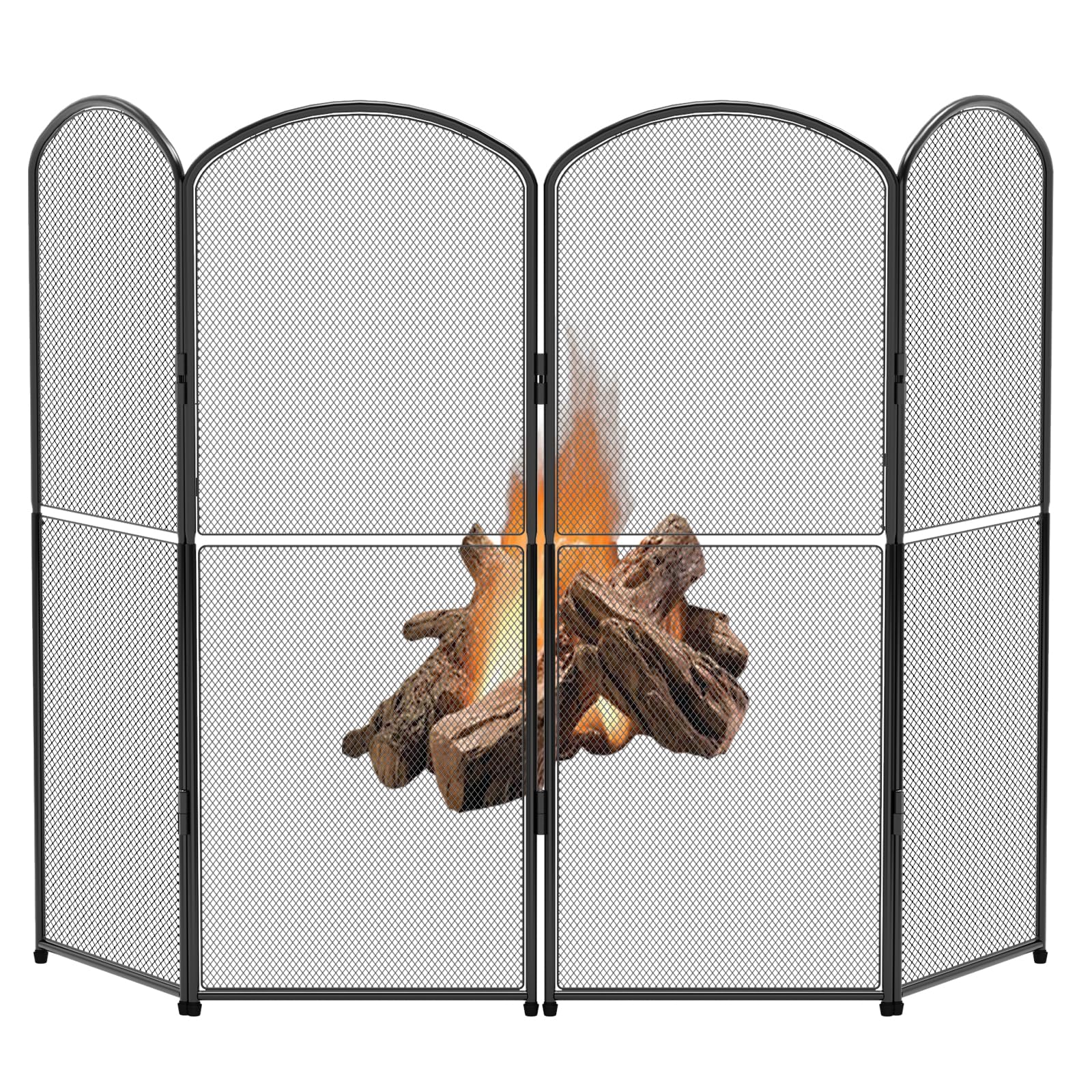 Fireplace Screen Stand Black 4 Panel Fireplace Cover Metal Fire Spark Guard Cover Foldable Decorative Fireplace Screen for Home 