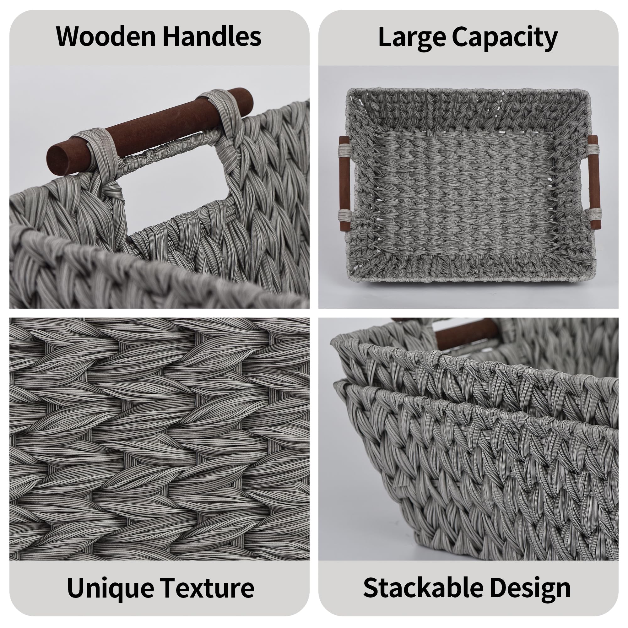 GRANNY SAYS Wicker Storage Baskets  Wicker Baskets for Organizing  Waterproof Wicker Basket with Handles  Storage Baskets for Shelves  Gray  2-Pack
