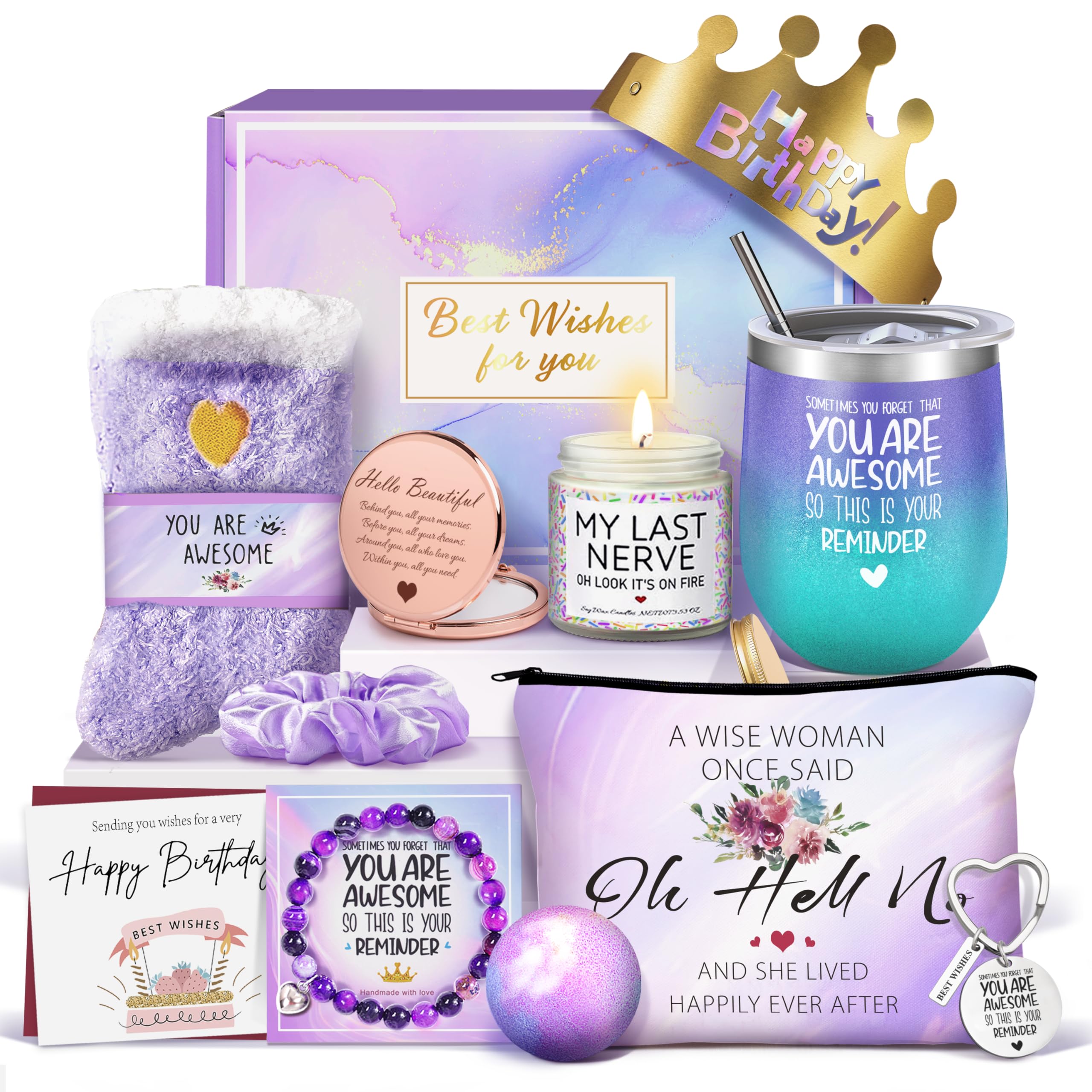 Gemwi Gifts for Women Birthday Gift Basket - Purple - Ideal for Friends, Sisters, Moms, Wives, Girlfriends, and Coworkers - Model AUS2ZJ