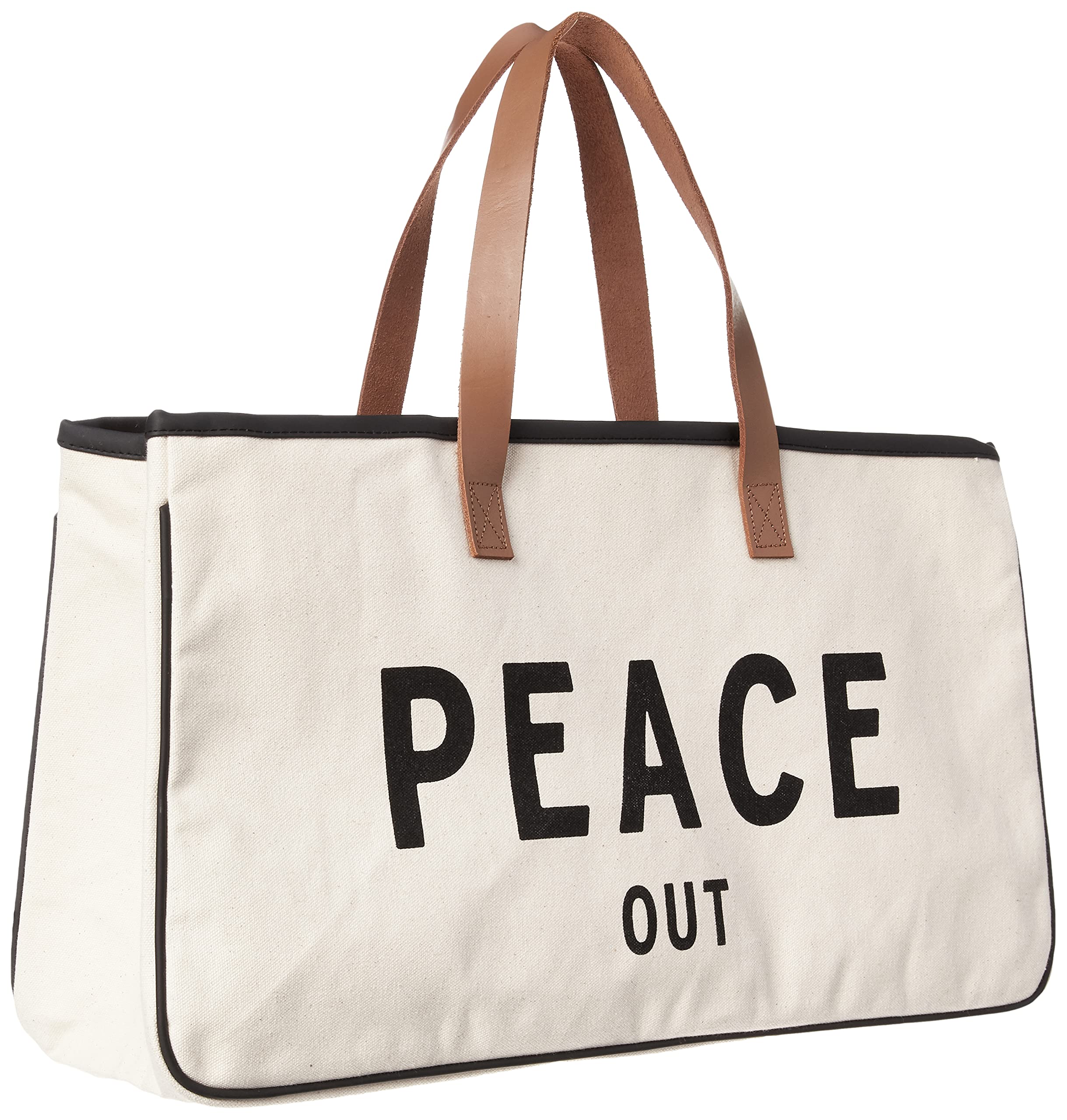 Santa Barbara Design Studio Tote Bag Hold Everything Collection Black And White 100% Cotton Canvas With Genuine Leather Handles,