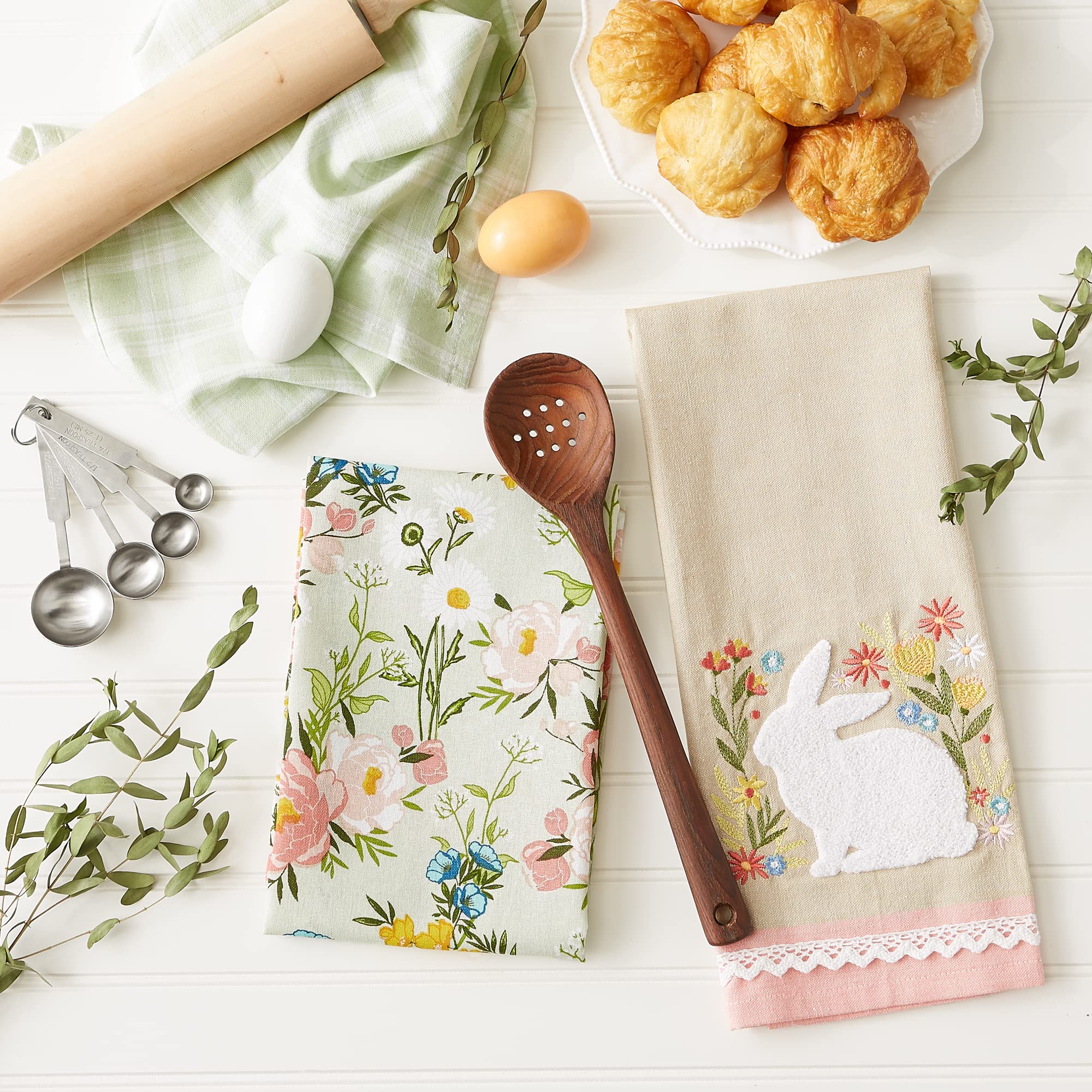 Dii Cottontail Cottage Spring Kitchen Collection, Dishtowel Set, 18X28, Floral Meadow, 3 Count