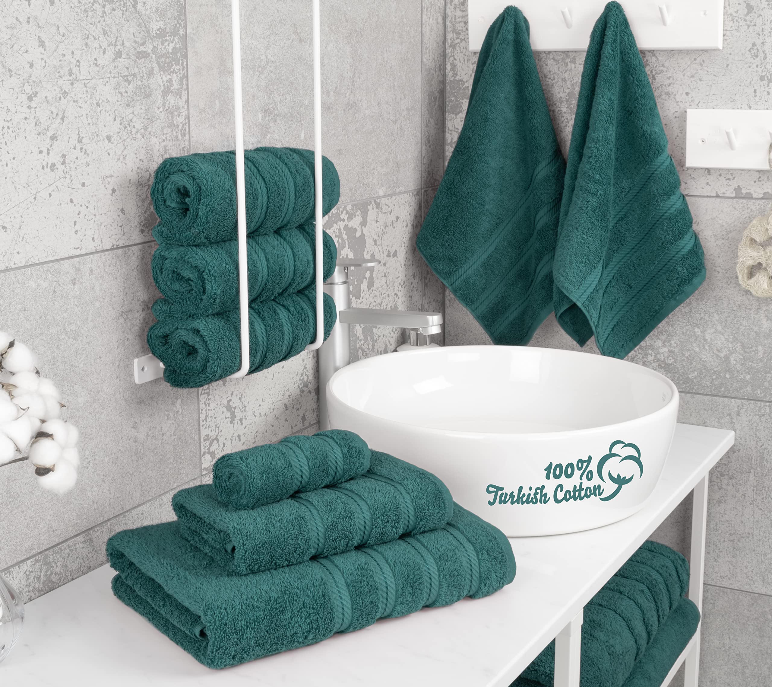 American Soft Linen 6 Piece Towel Set  2 Bath Towels 2 Hand Towels 2 Washcloths  100% Turkish Cotton Towels for Bathroom  Colonial Blue Towel Sets