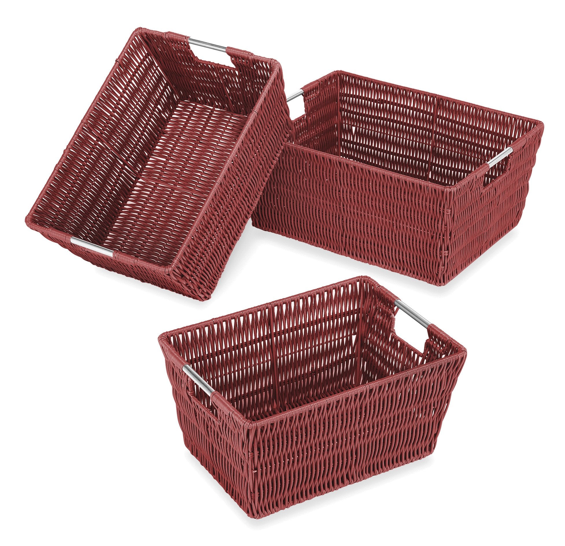 Whitmor 3 Pack Storage Baskets, Large Woven Baskets For Storage Shelves Home, Pantry Baskets Organization And Storage, Red.