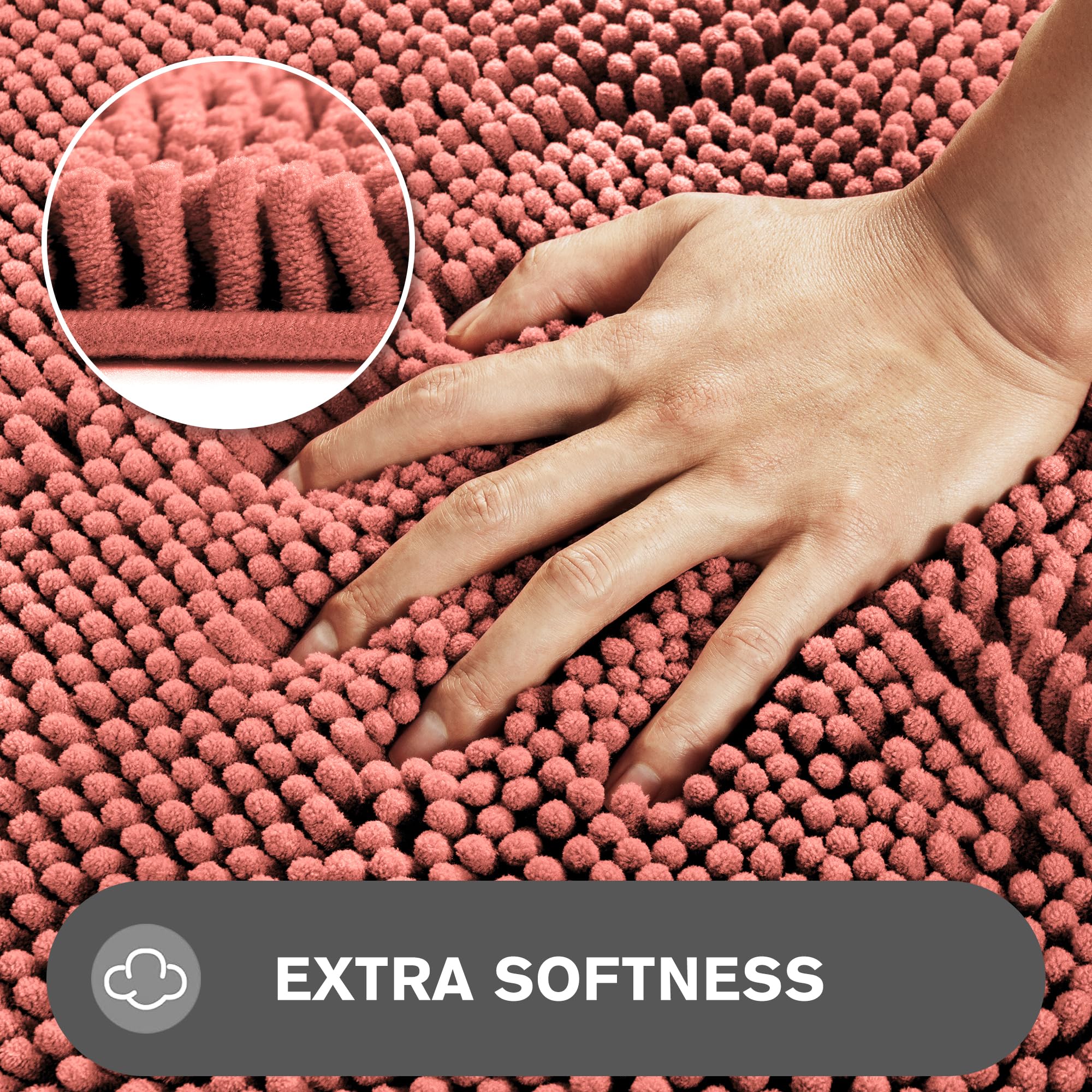 Pureswan Coral Bathroom Rugs - Absorbent And Washable Bath Mat, Non-Slip, Thick Soft Chenille Bath Rugs For Bathroom Floor, Show