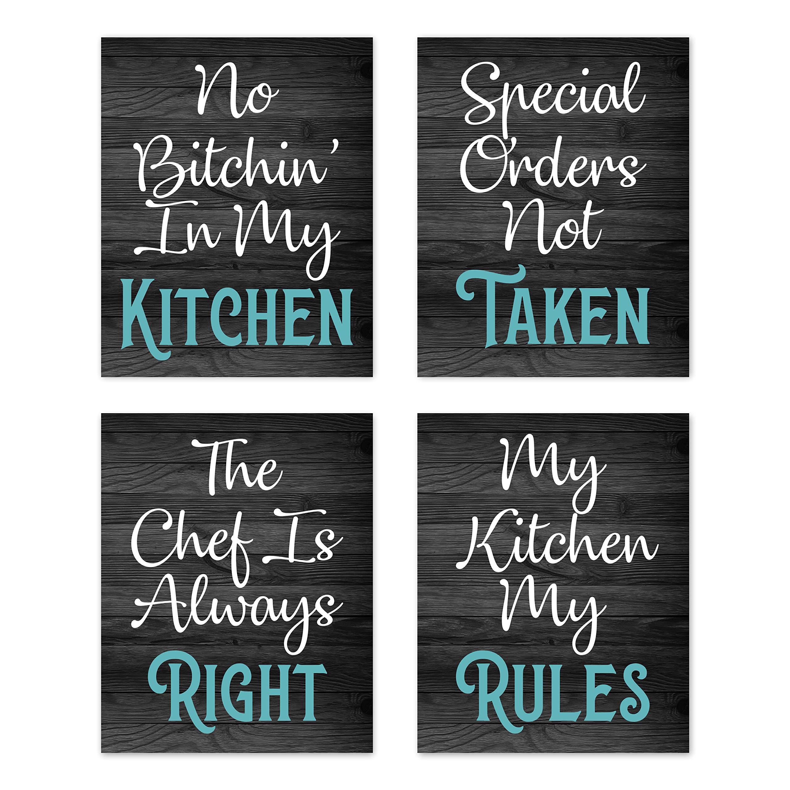 Turquoise Teal Blue And Black Woodgrain Retro Vintage Inspirational Rules Wall Art For Dining Room Kitchen Cafe And Restaurant D