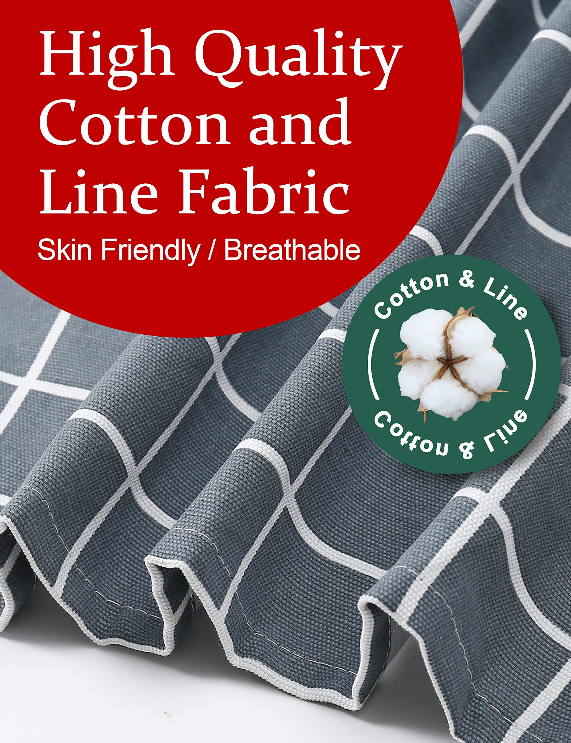 Apronner Big Plus Size Aprons For Women With Pockets Cotton Linen Baking Kitchen Cooking Grey Grid