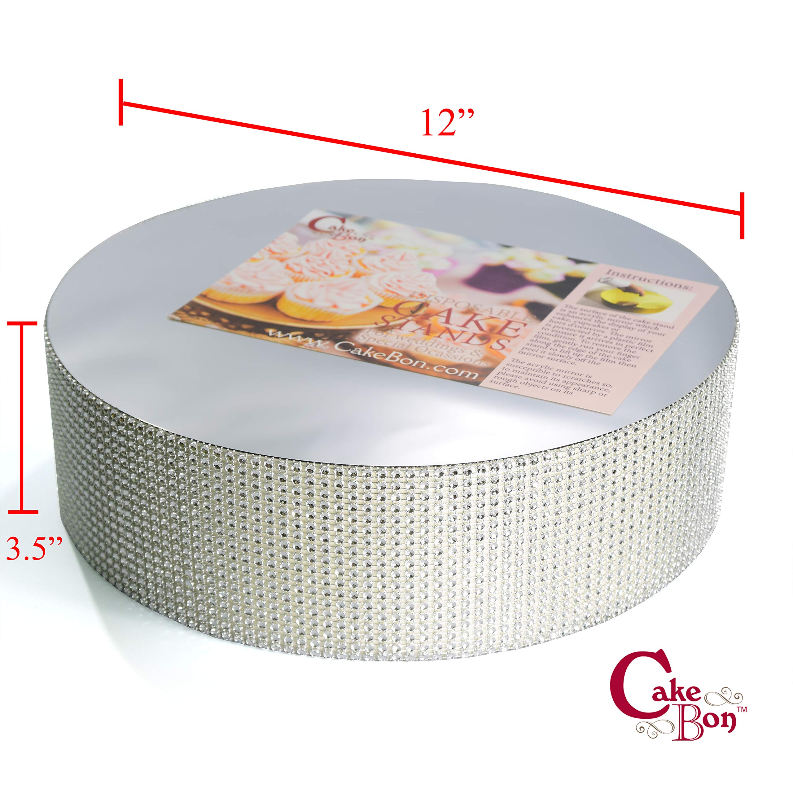 Cakebon Wedding Cake Stand (Silver - 12 inches - Round) - Gorgeous Cake Display Centrepiece for Wedding Cakes  Cupcakes and Desserts - Strong Lightweight Polystyrene Foam with Faux Rhinestones