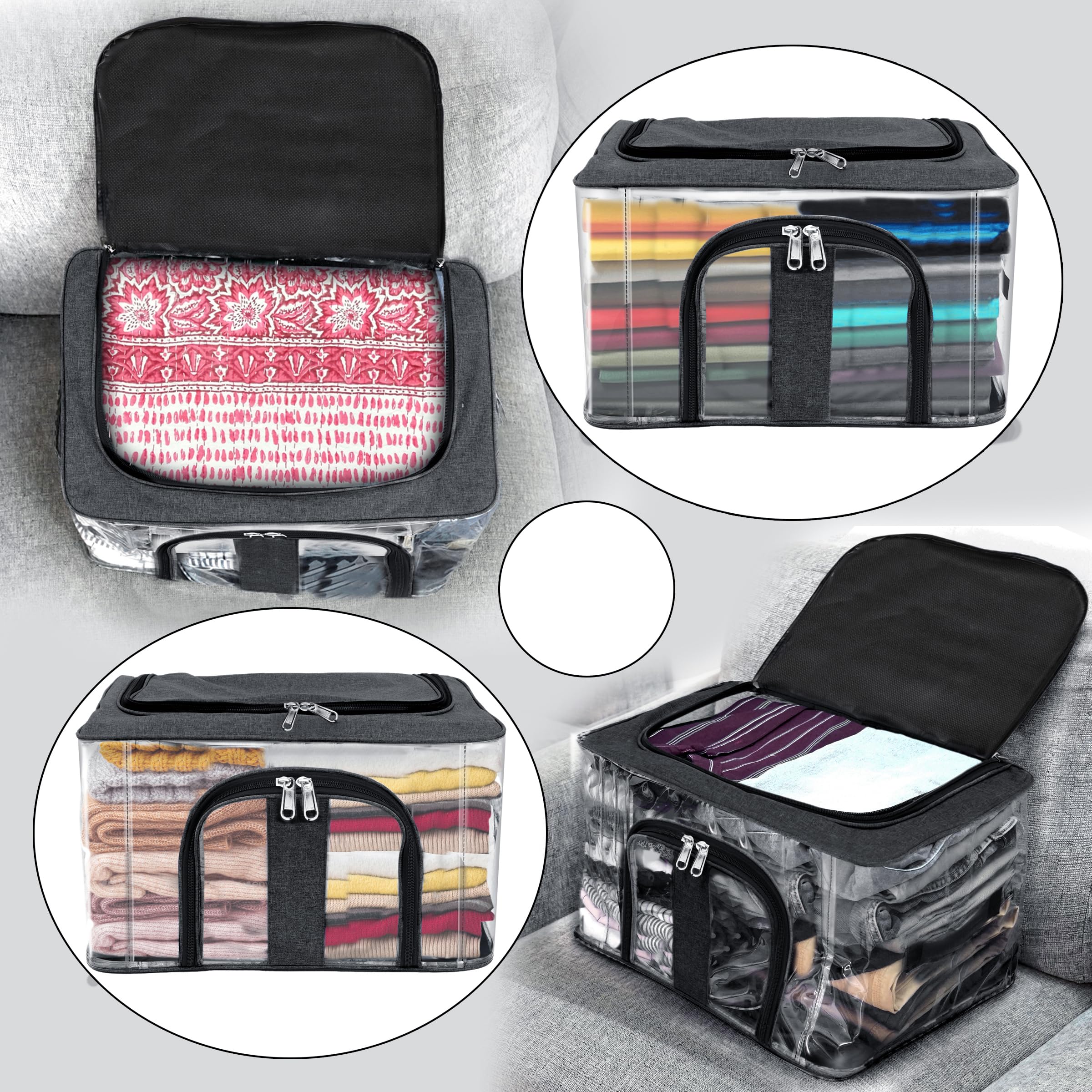 Storite 5 Pack Nylon 33 L Pvc Transparent Moisture Proof Storage Box For Clothes Closet Wardrobe Organizer Bag For Clothes Saree