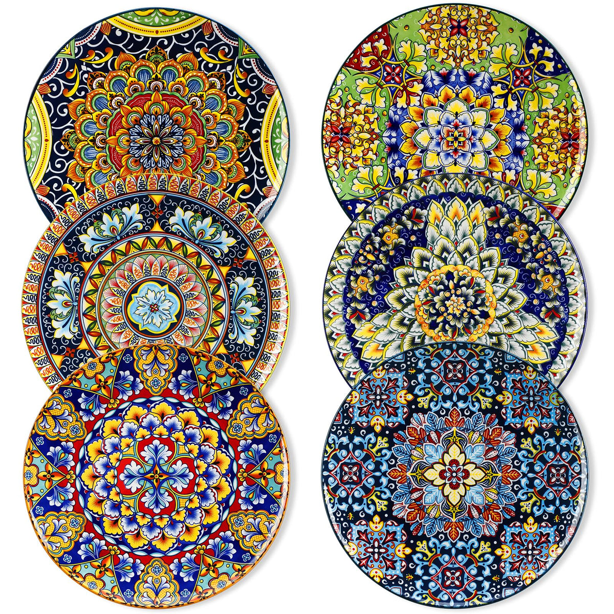 Vancasso Dinner Plates Set Of 6-10.5 Inch Ceramic Plates, Microwave, Oven And Dishwasher Safe, Colorful Bohemian Style Dishes Fo