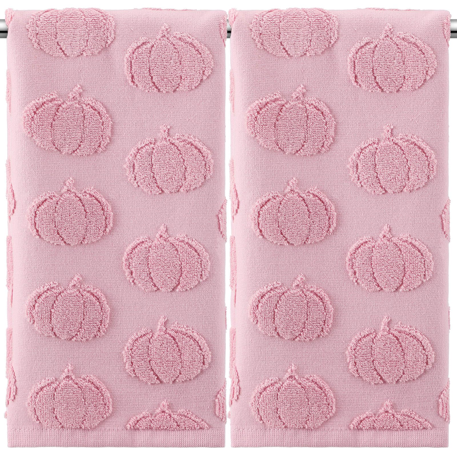 Mindsoft 2 Pcs Fall 3D Pink Pumpkin Jacquard Hand Towels for Bathroom Thanksgiving Pumpkin Towels 100% Cotton Soft Absorbent Dec