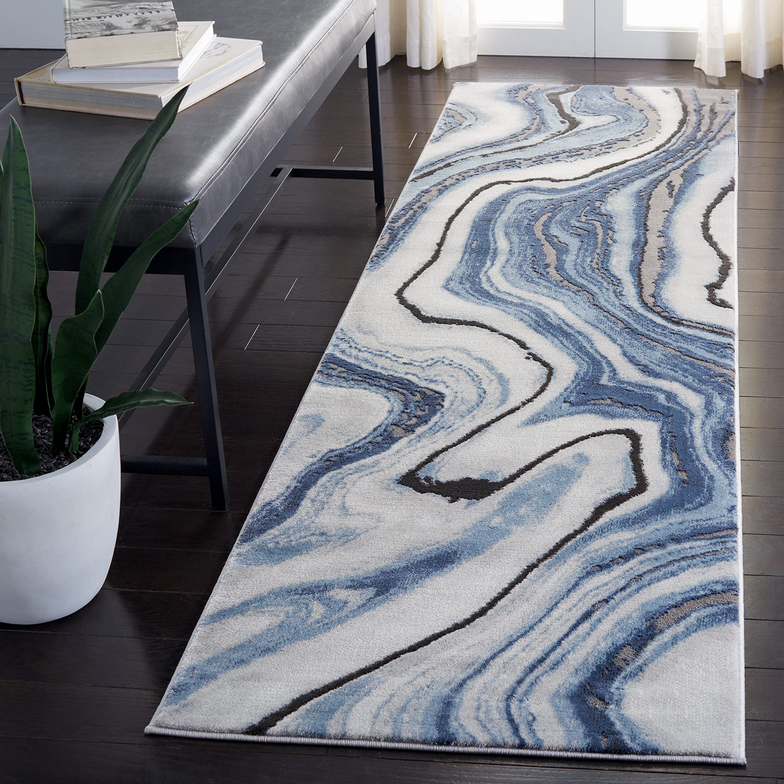 SAFAVIEH Craft Collection Runner Rug - 23 x 6, Blue & Grey, Modern Abstract Design, Non-Shedding & Easy Care, Ideal for High T