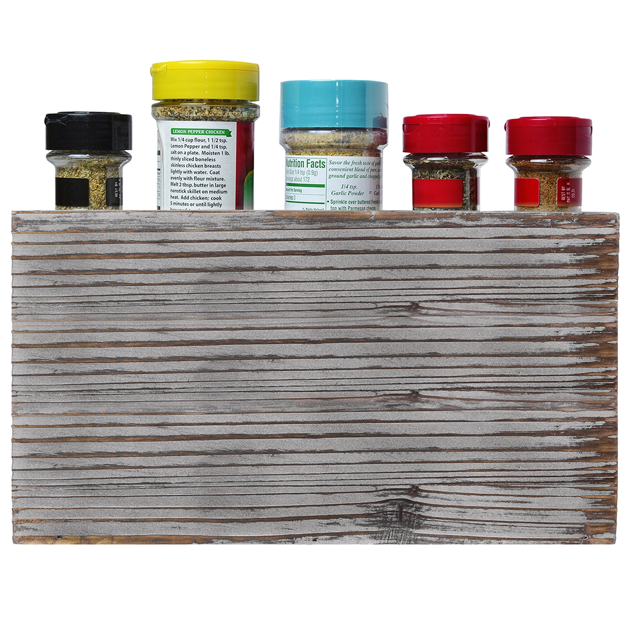 Mygift Rustic Torched Wood Spice Jar Organizer Rack With 3 Tier Stair Design, Kitchen Countertop Seasoning And Condiment Storage