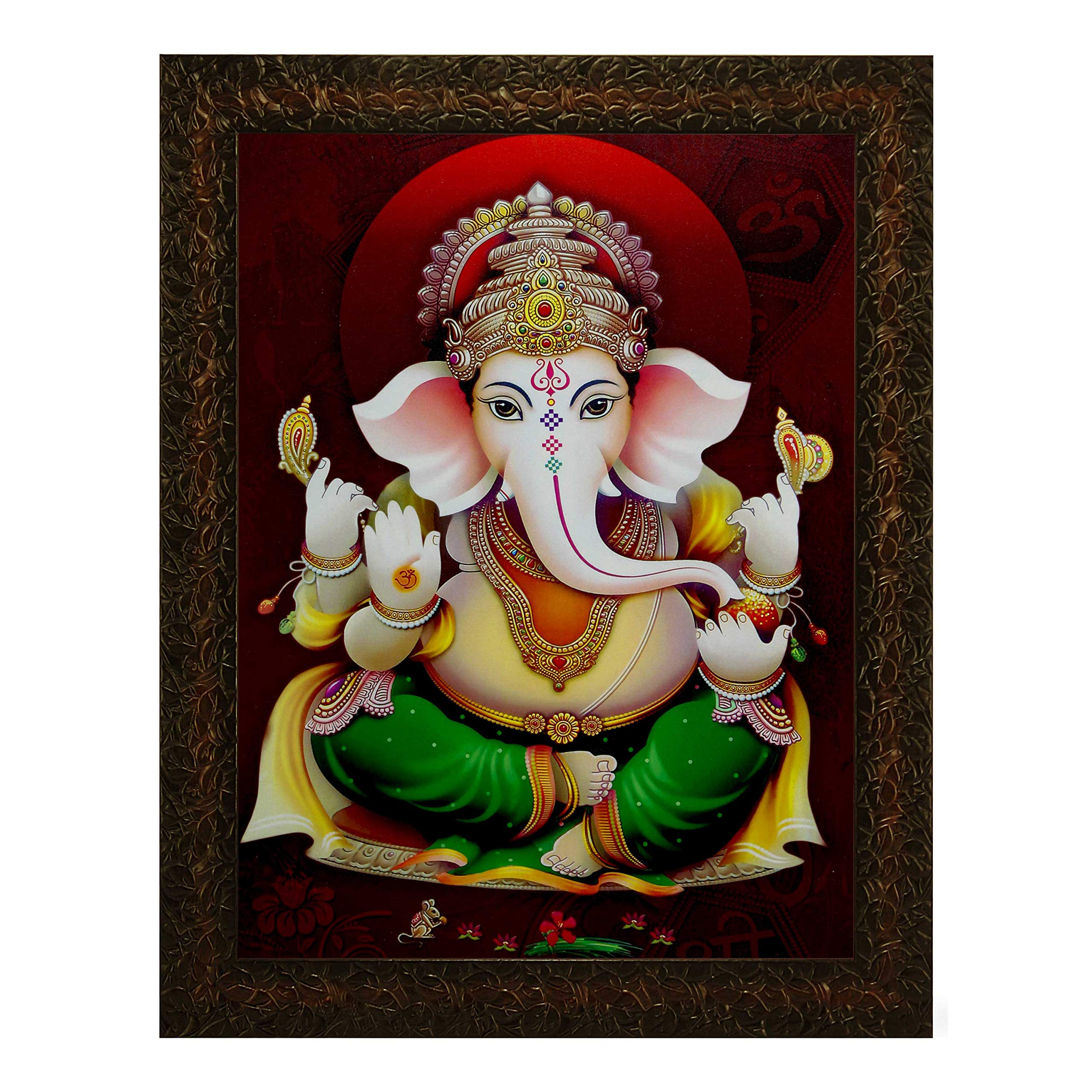 Indianara Lord Ganesha Painting -Synthetic Wood, 27X30.5X1Cm, Multicolour (Black)
