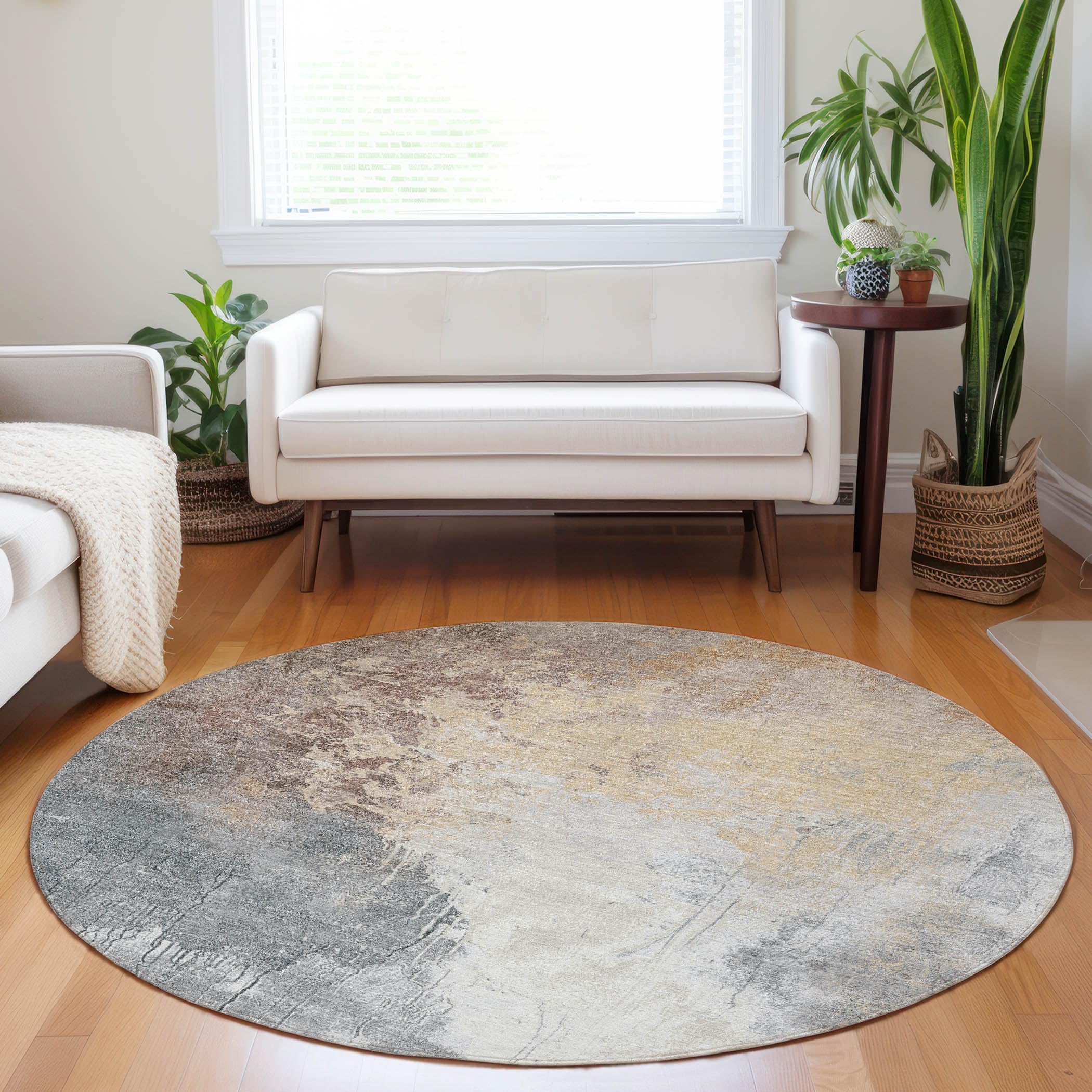 Machine Washable Indoor/Outdoor Chantille Coral 8 x 8 Round Rug