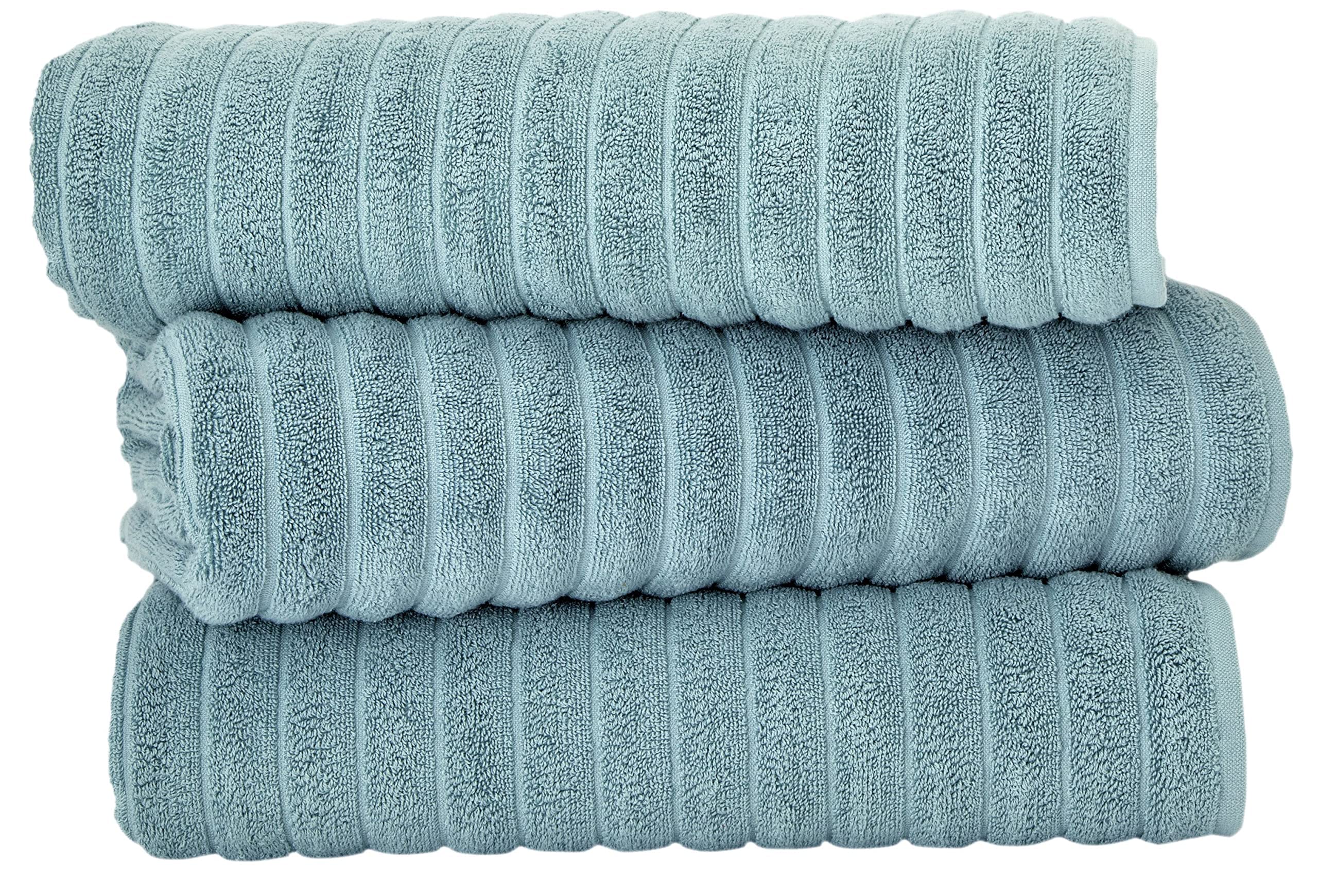 Classic Turkish Towels - Extra Large Premium Cotton Bath Sheet Set - Thick And Absorbent, Ribbed 3-Piece Luxury Bathroom Towels,