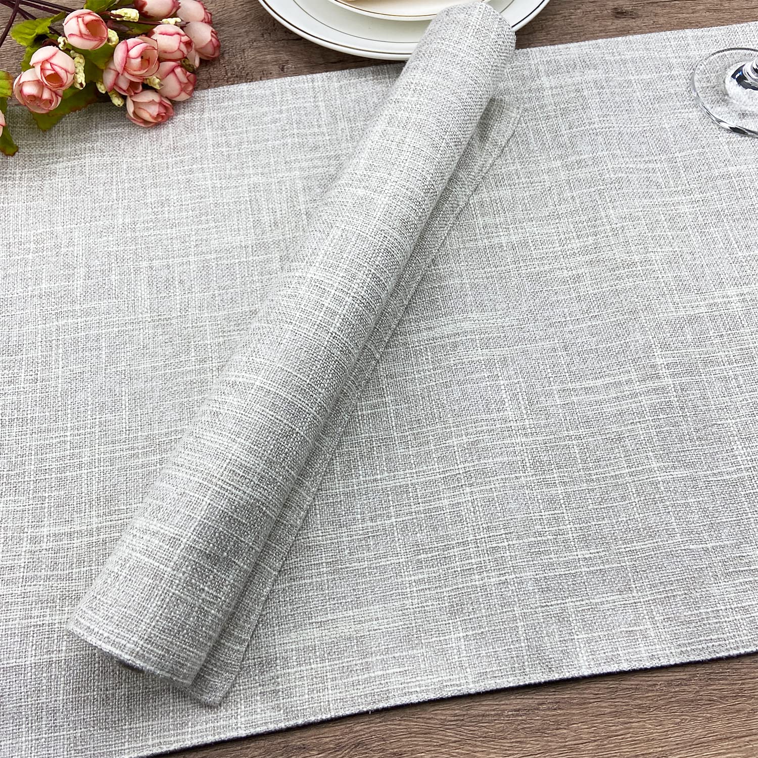 Weabetfu Cloth Placemats Set Of 6 Heat Resistant Dining Table Placemmats Cotton Linen Machine Washable Kitchen Table Mats Wrinkl