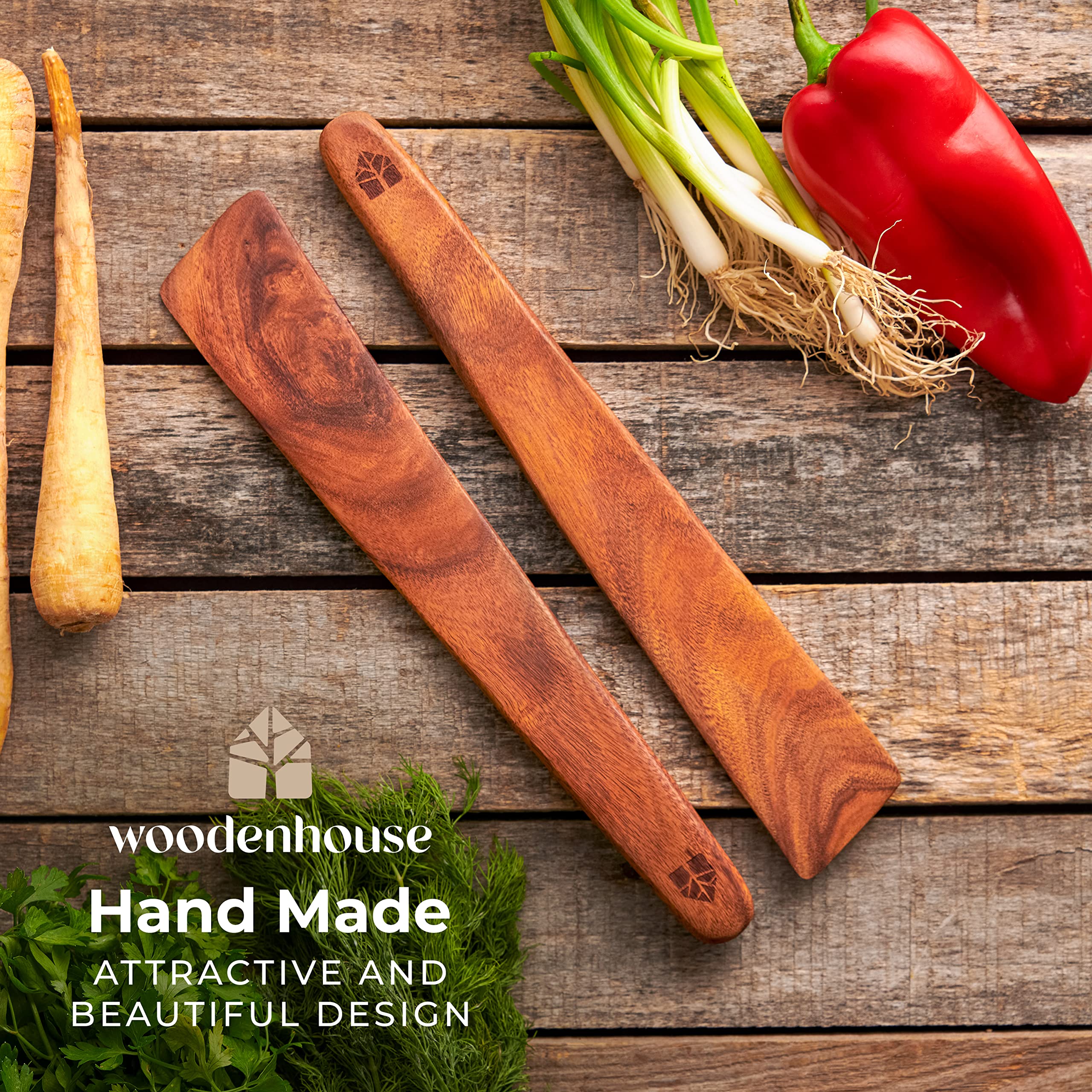12 Inch Teak Wood Spatula For Cast Iron, Small Wood Flipper, Egg Scraper, Flat Wooden Turner, Multipurpose Wood Cooking Utensil,