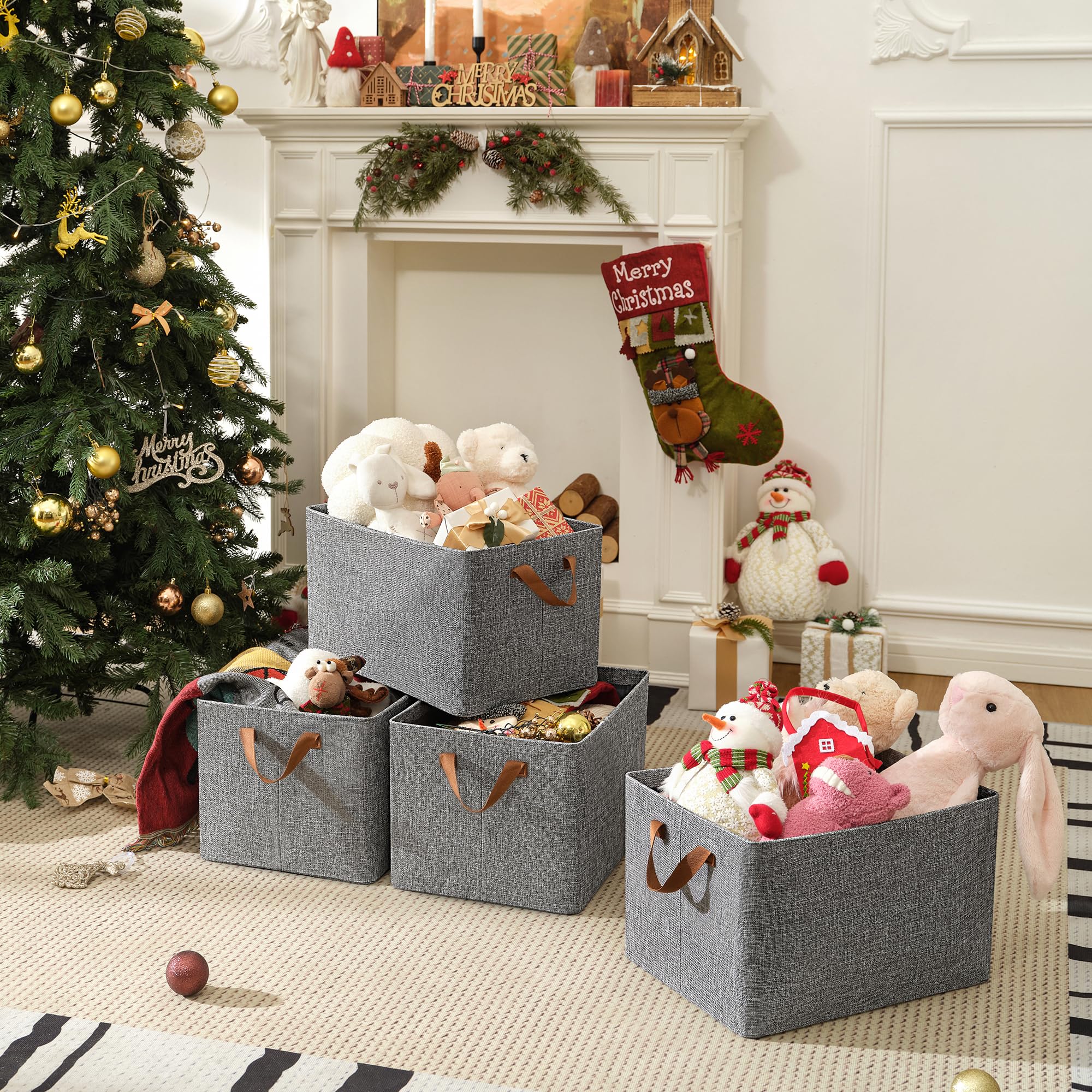 GRANNY SAYS Storage Baskets for Closet  Extra Large Storage Bins with Metal Frame  Canvas Storage Baskets  Gray Clothing Storage Containers for Dorm Children Room Hallway  4-Pack