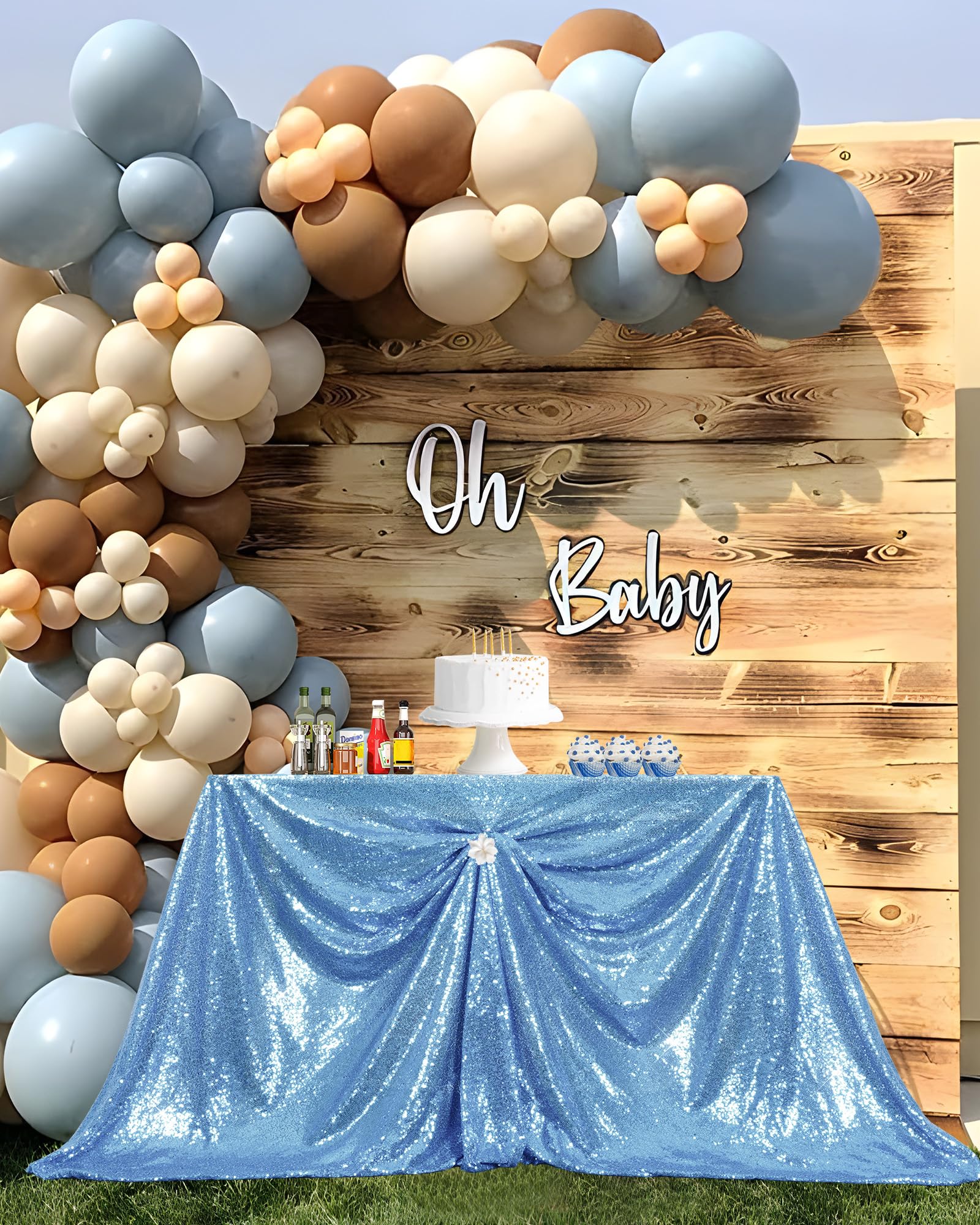 PartyDelight Sequin Tablecloth Baby Blue 50x80 Rectangular Table Cloth for Wedding Sweetheart Christmas Other Events