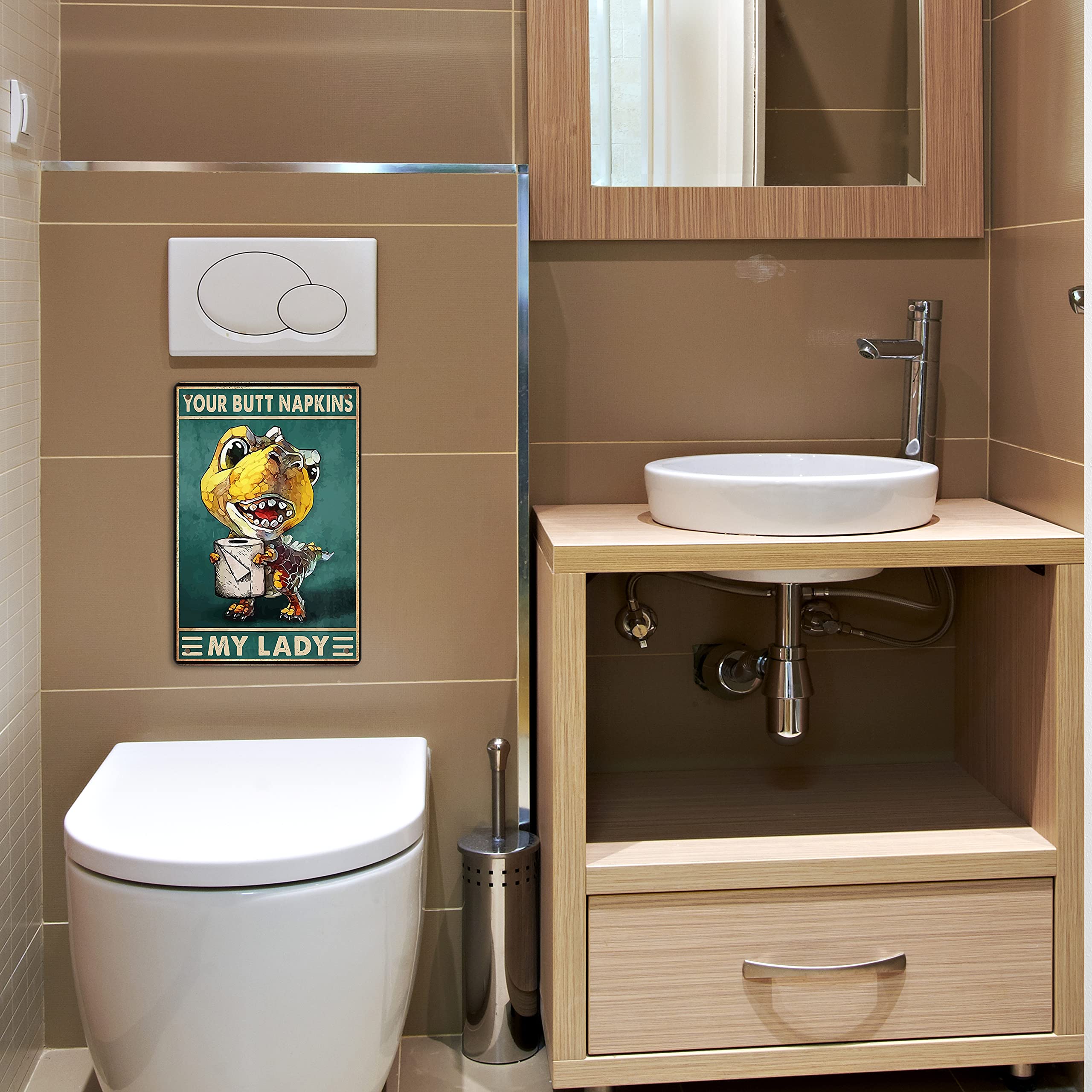 Funny Dino Decor Dinosaur Tin Signs Dinosaur Bathroom Sign Dinosaur Wall Decor Dinosaur Wall Art Poster Retro Poster Toilet Cave Bar Home Coffee Bathroom Wall Decoration Sign 8x12 Inch