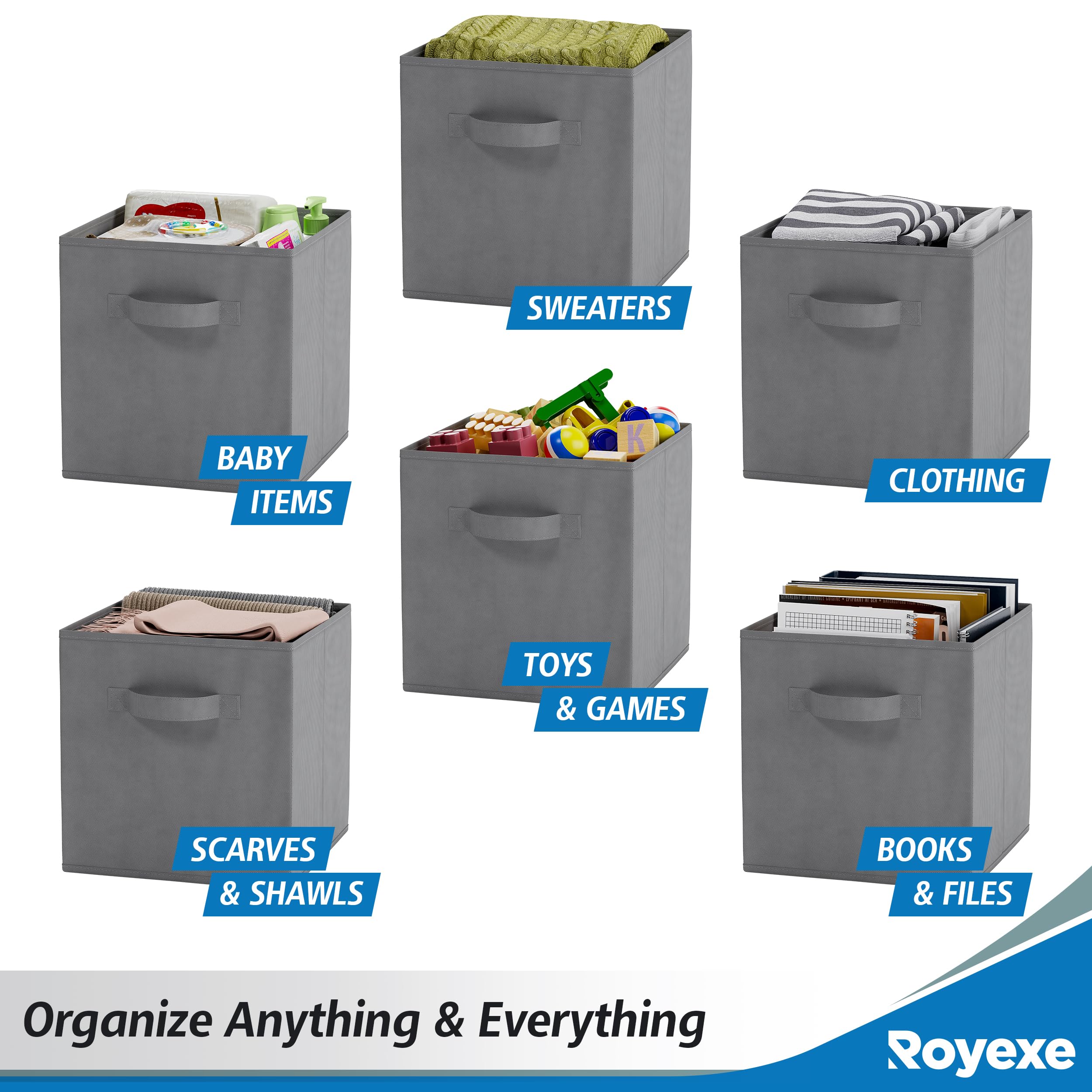 Fabric Storage Cubes For Cube Organizer - 8 Pack Heavy Duty Blue Storage Bins - 11 Inch Cube Storage Bin, Use As A Clothes Stora