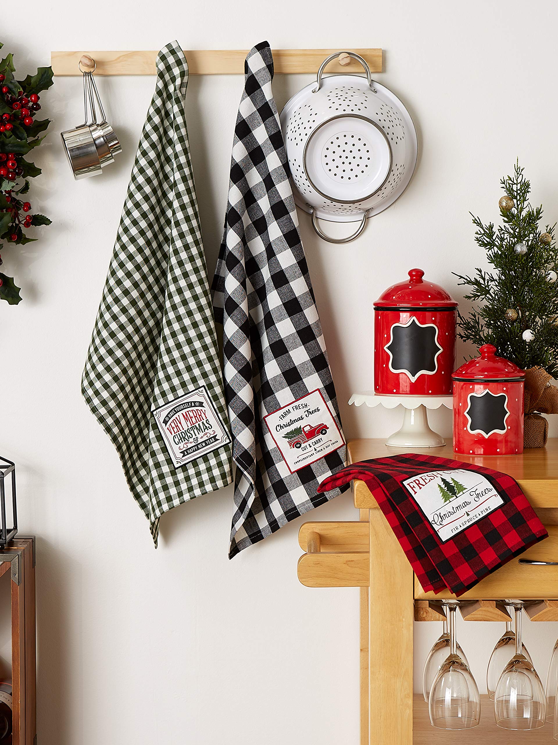 DII Asst Christmas Tree Farm Embellished Dishtowels Set/3