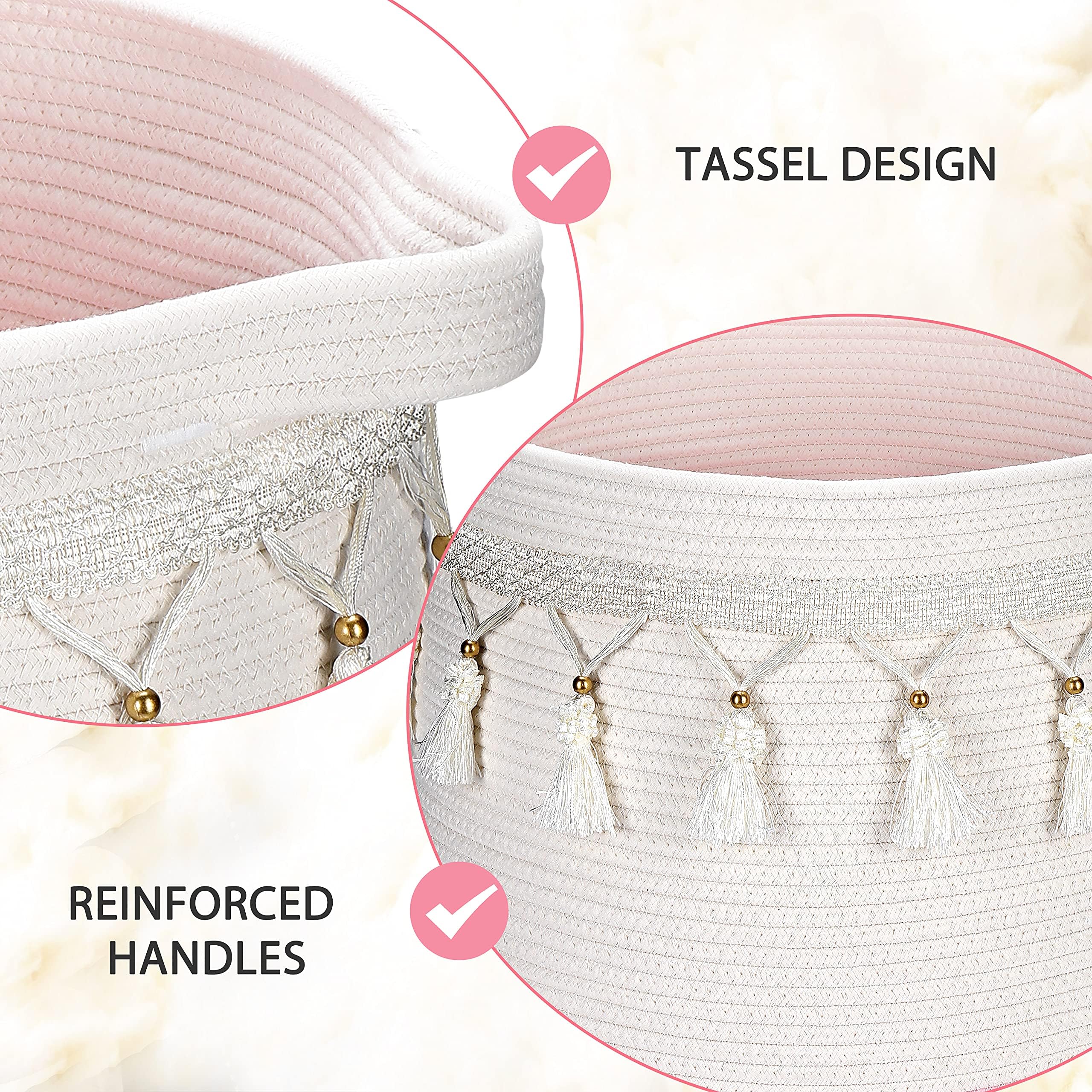 Childishness Ndup Large Cotton Rope Basket, Tassel Woven Storage Basket For Toy, Laundry And Blanket Organizer Basket, Round Ham