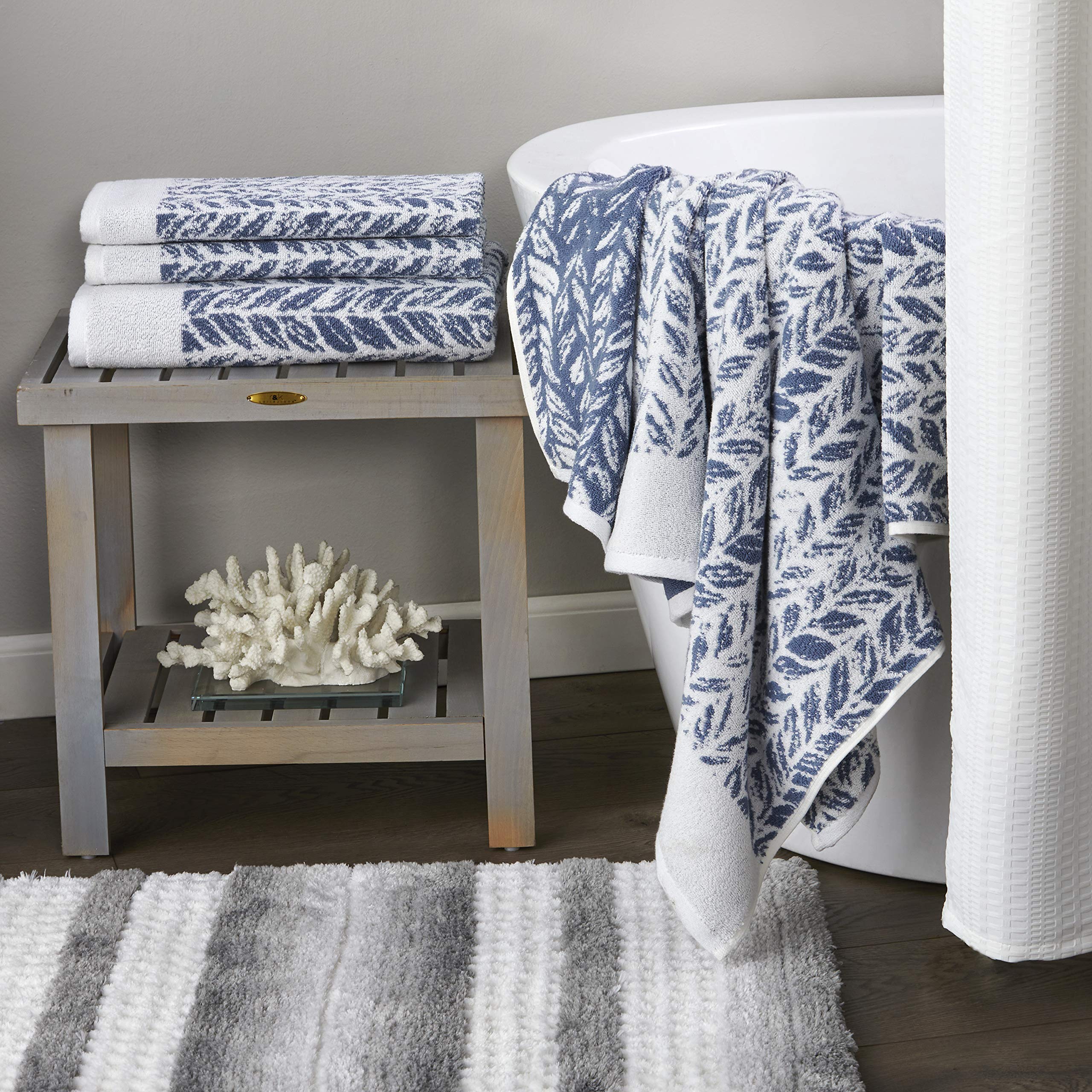 SKL Home by Saturday Knight Ltd. Distressed Leaves Bath Towel Denim Blue 28x54