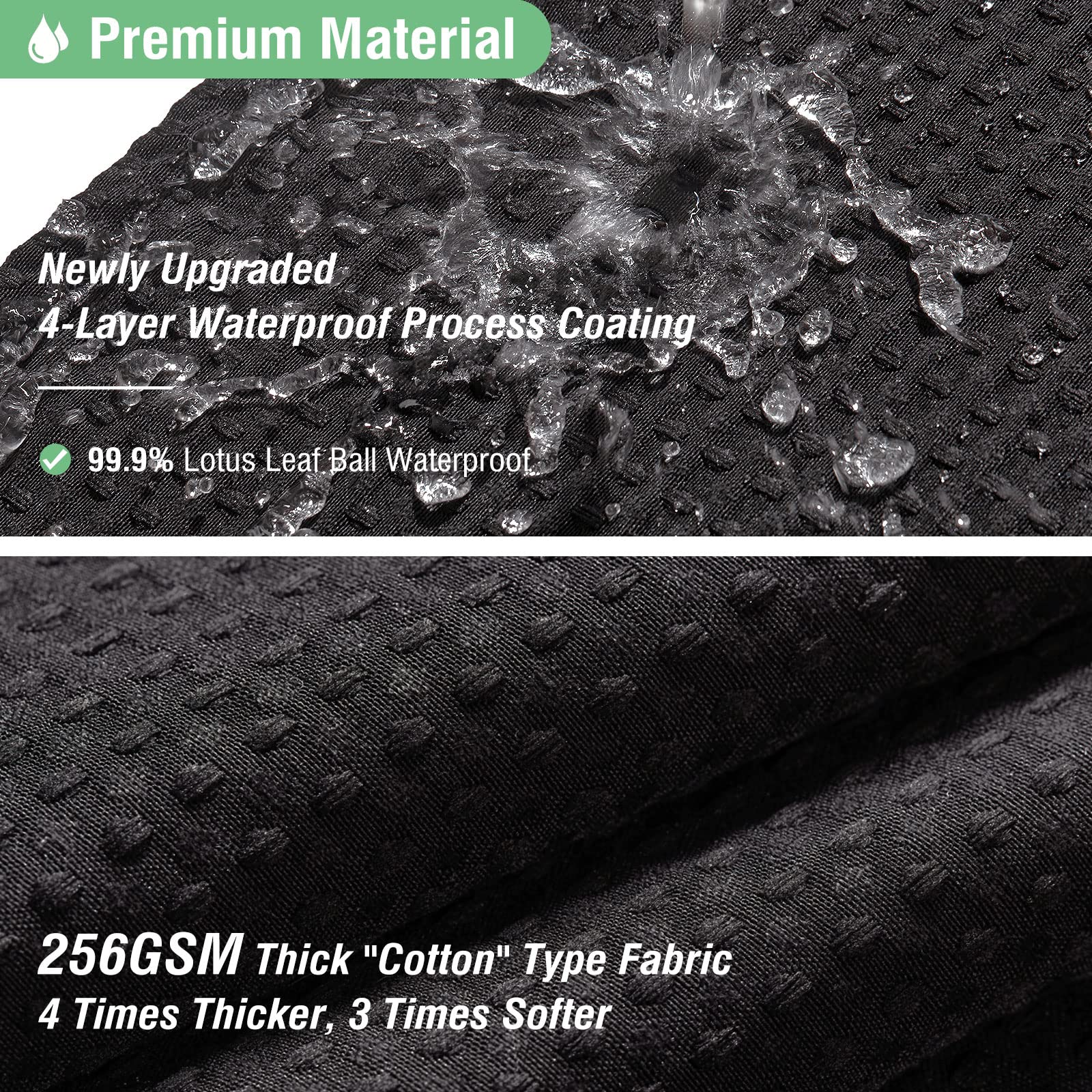 Dynamene Black Fabric Shower Curtain - Waffle Textured Heavy Duty Cloth Curtains For Bathroom, 256Gsm Hotel Spa Luxury Weighted