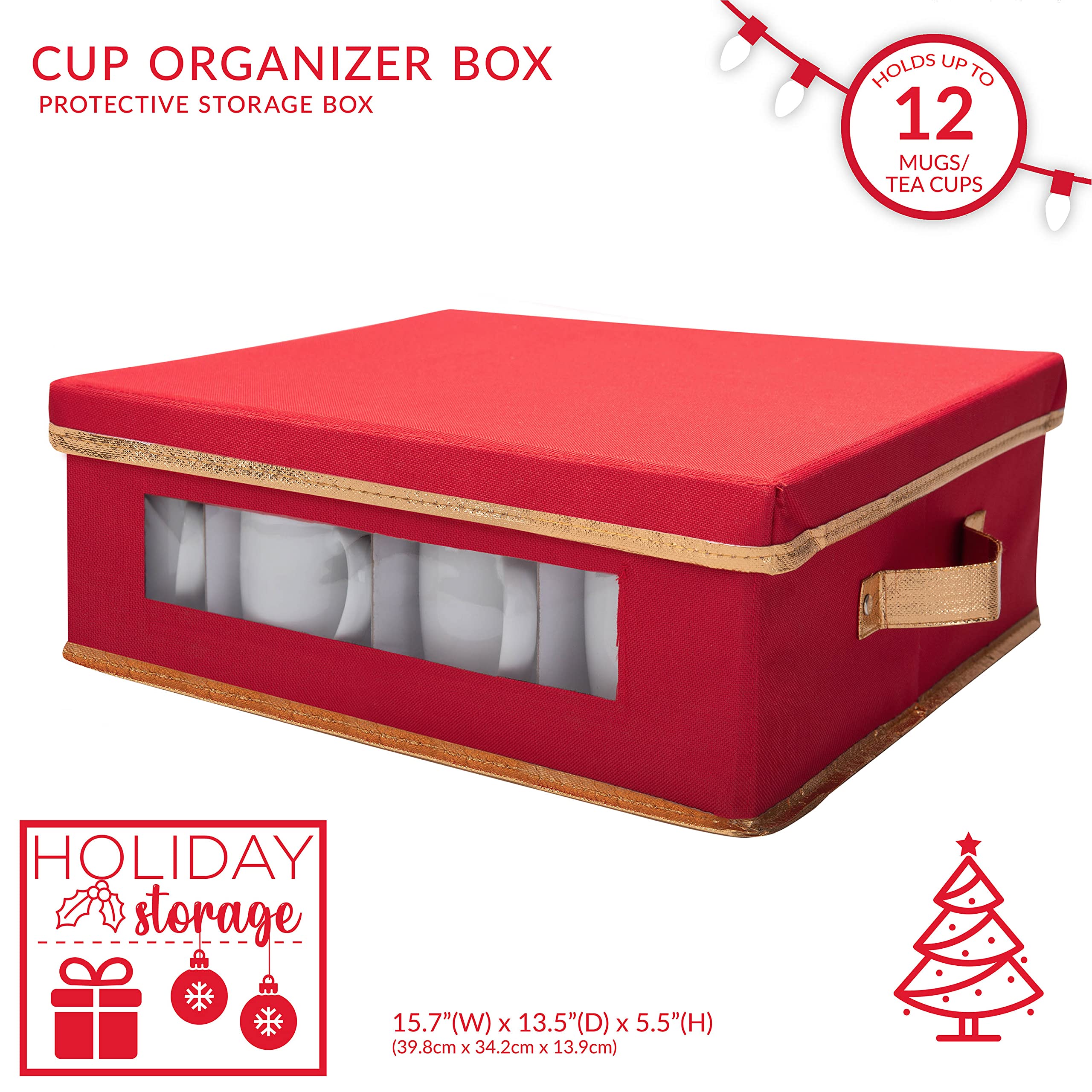 Simplify Holiday 12 Count Mug And Cup Storage Box | Christmas China | Cardboard Inserts | 4 X 4 Inch Compartments | Tableware Se