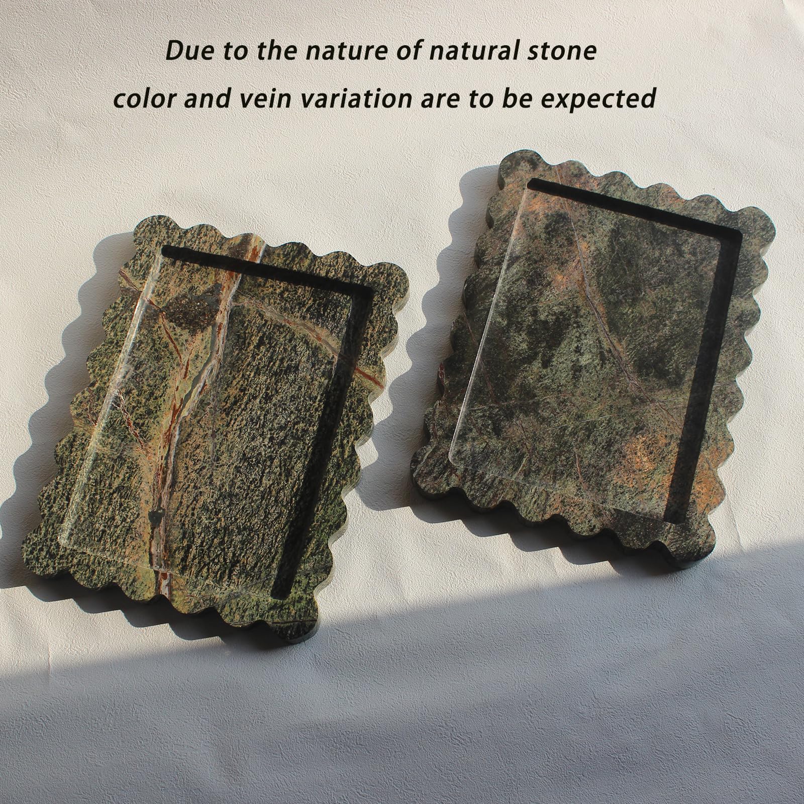 Natural Luxury Scalloped Marble Tray 10.8''X8'', Green Rectangle Vanity Tray For Bathroom Kitchen Counter, Decorative Tray For D