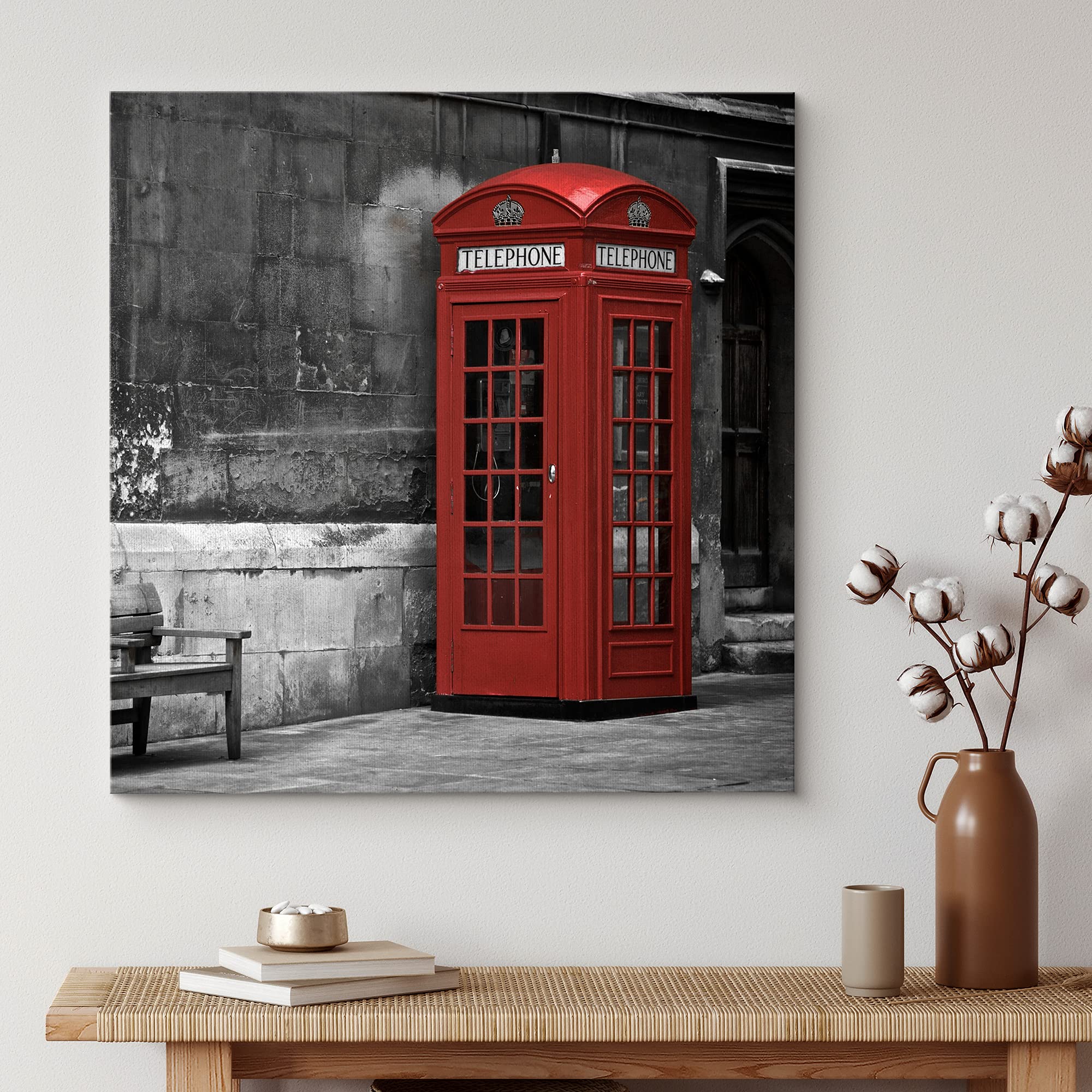 Wall26 Canvas Print Wall Art Pop Of Color Telephone Booth In London Architecture & Maps Cities Photography Realism Chic Scenic R