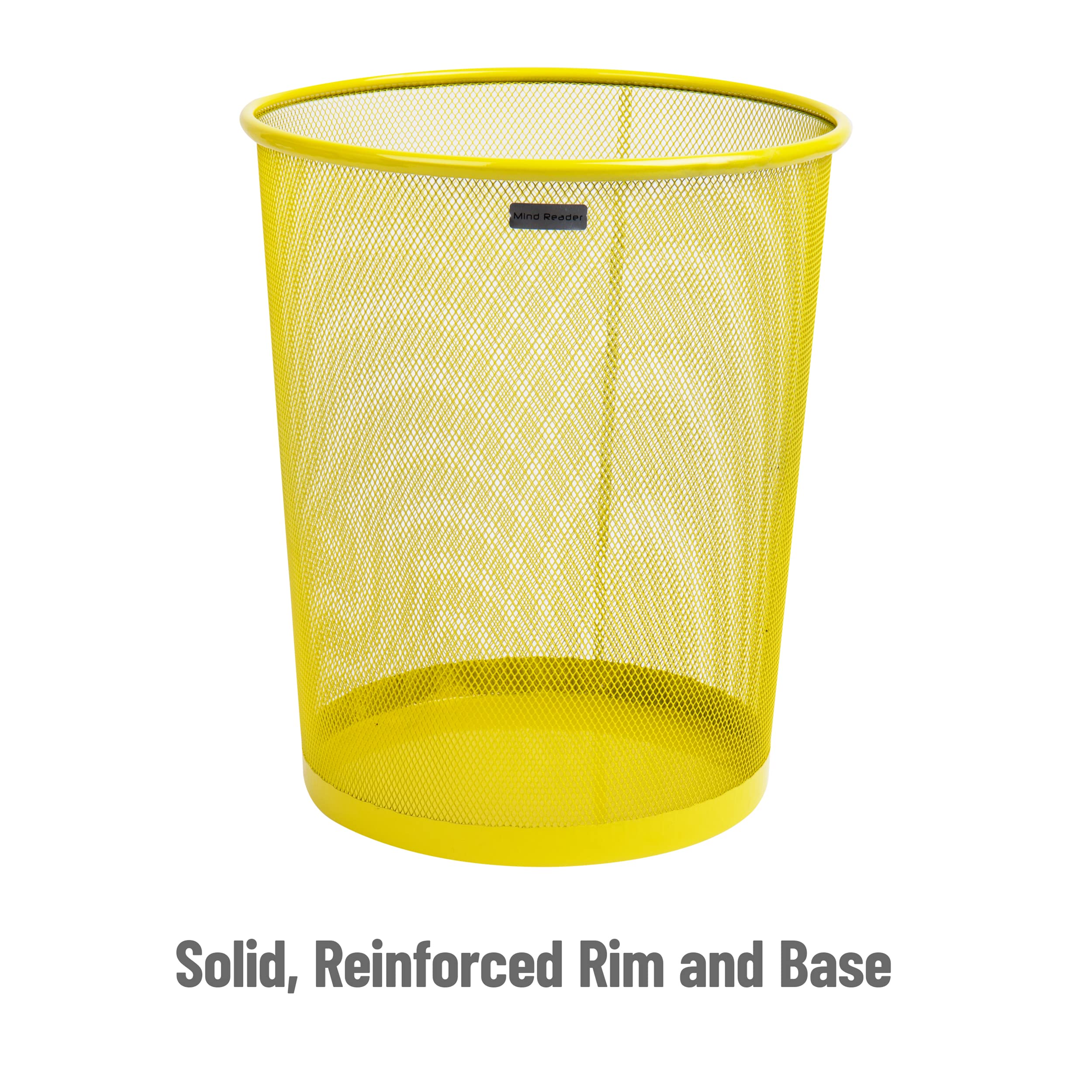 Mind Reader Mesh Trash Can, 16.65L (4.4 Gal), Waste Paper Basket, Round, Office, Metal Mesh, 11.5'' L X 11.5'' W X 13.75'' H, Ye