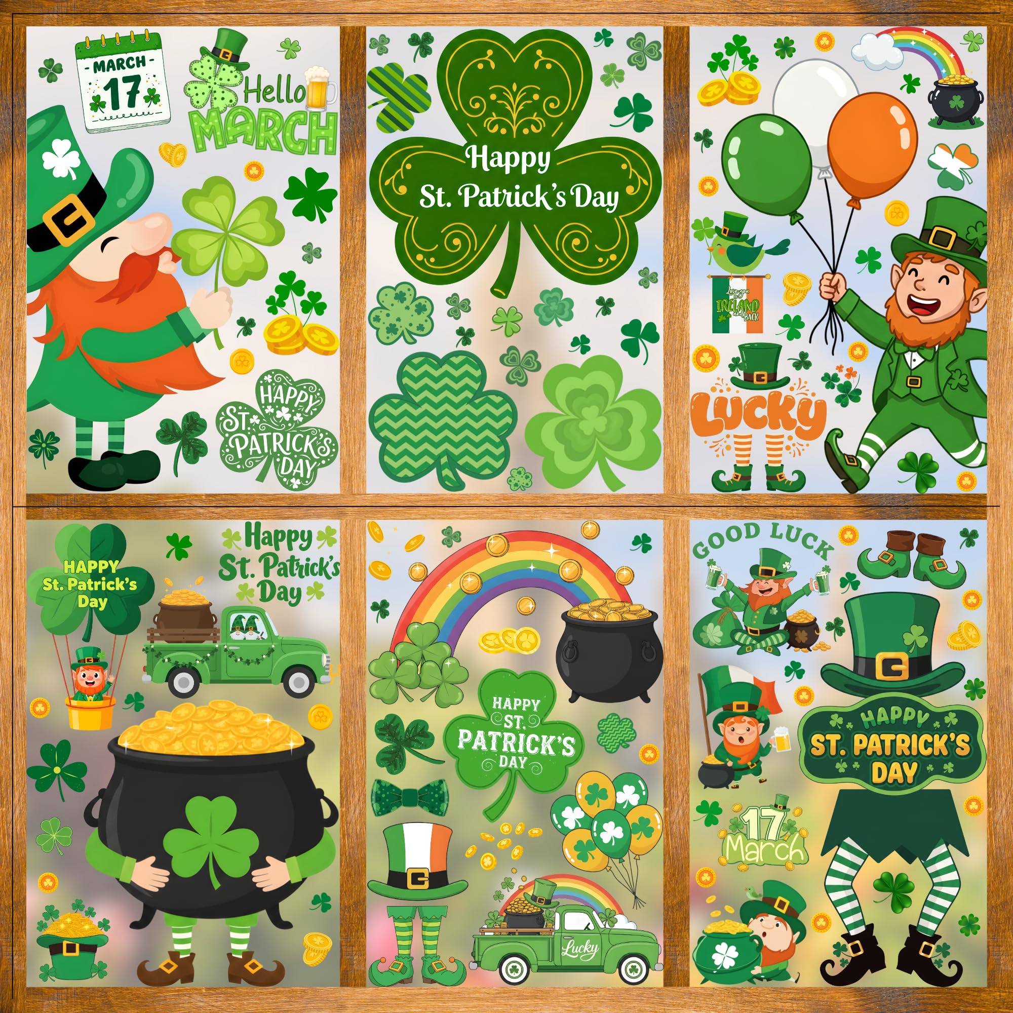 St Patricks Day Window Clings Stickers | 200Pcs St Patricks Clings Party Decorations Shamrock Rainbow Clovers Irish Holiday Craf