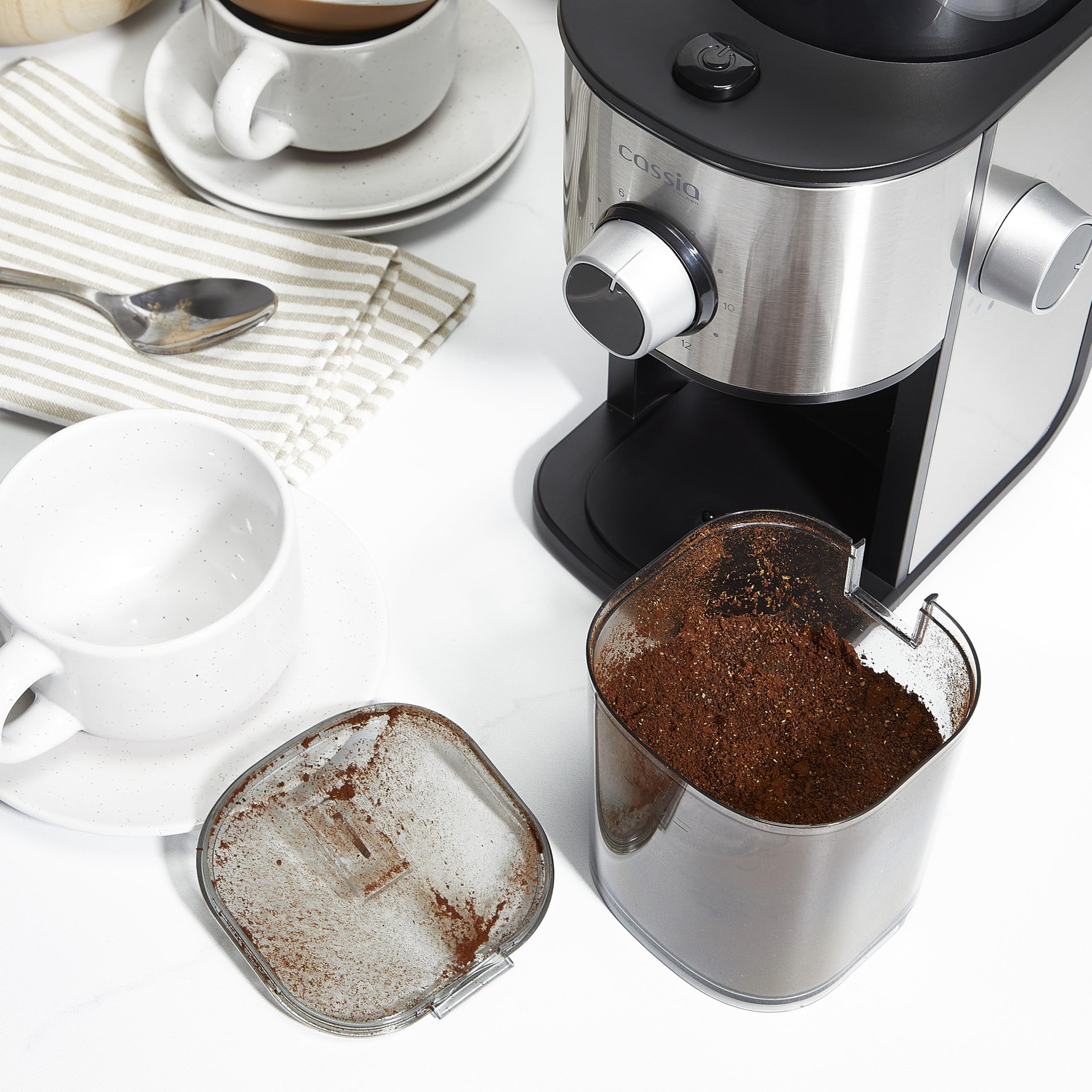 Cassia Electric Stainless Steel Burr Coffee Grinder - 150W, 14 Settings For Precision Grinding, 2-12 Cups Adjustable Quantity Se