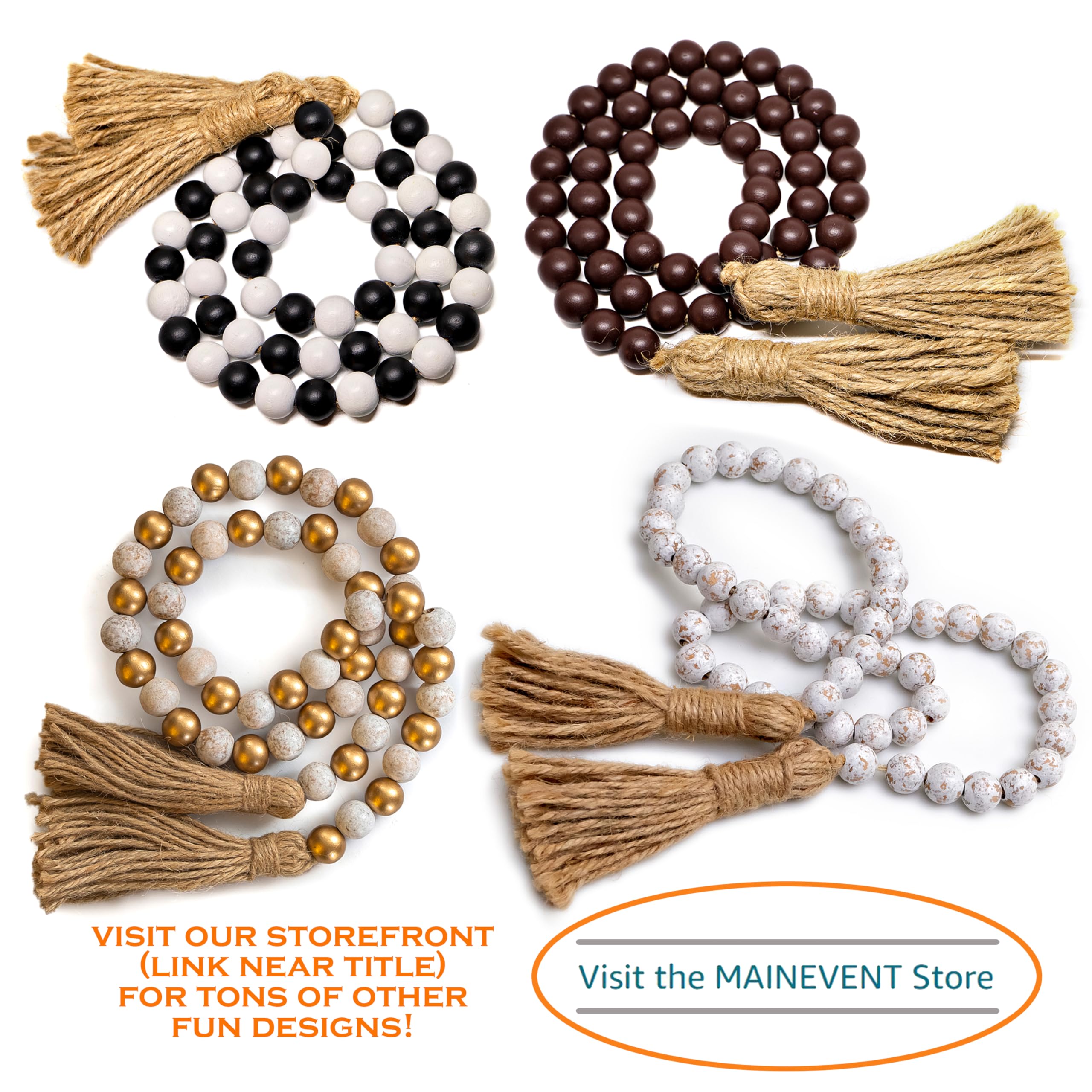 Decorative Wood Bead Garland Home Decor, Farmhouse Garland Beads with Tassel, Wooden Tier Tray Rustic Prayer Boho, Wooden Farmho