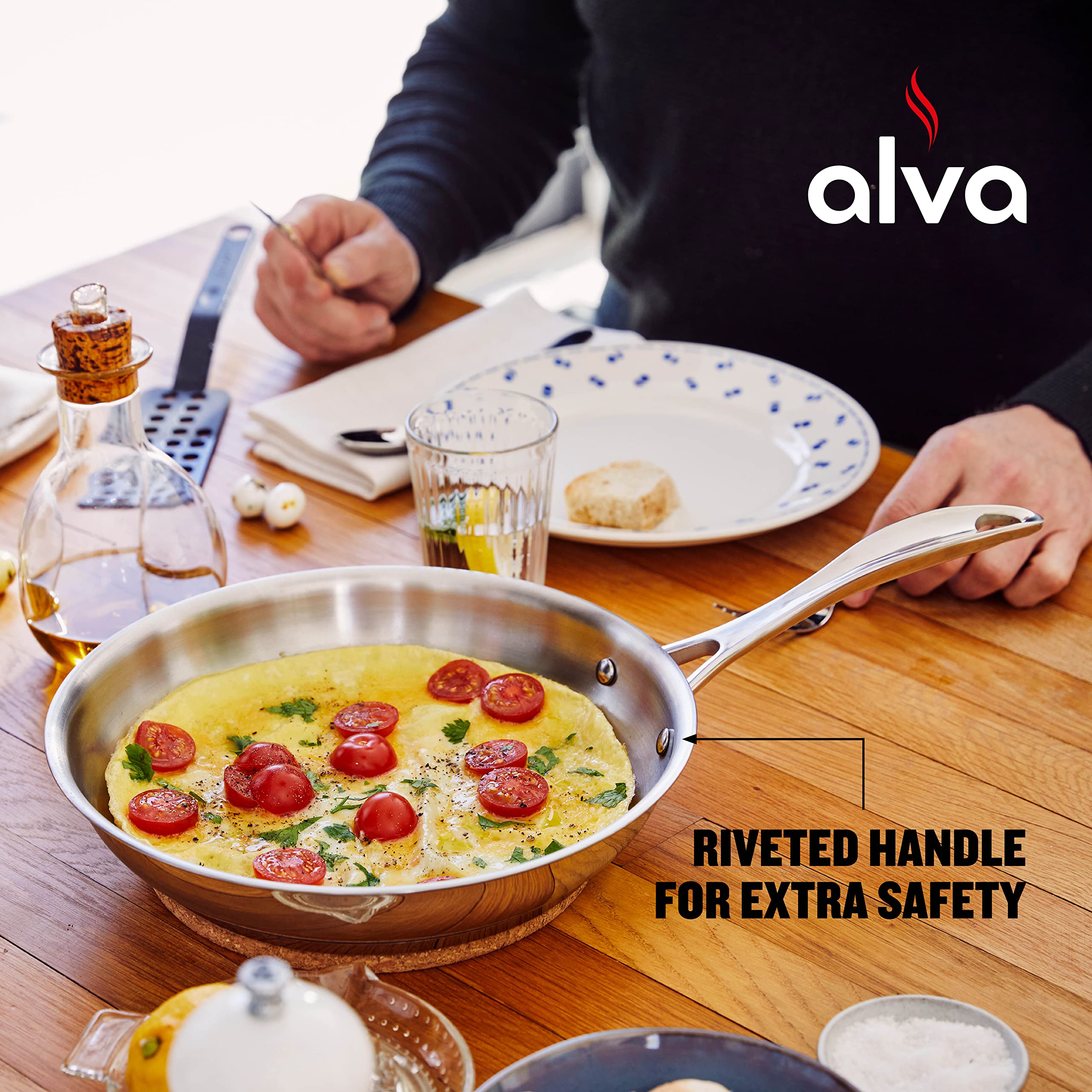 Alva Chef - Stainless Steel Frying Pan Skillet - Versatile Cooking Pan - Induction Cookware, Electric Skillet, Non-Toxic Cookwar