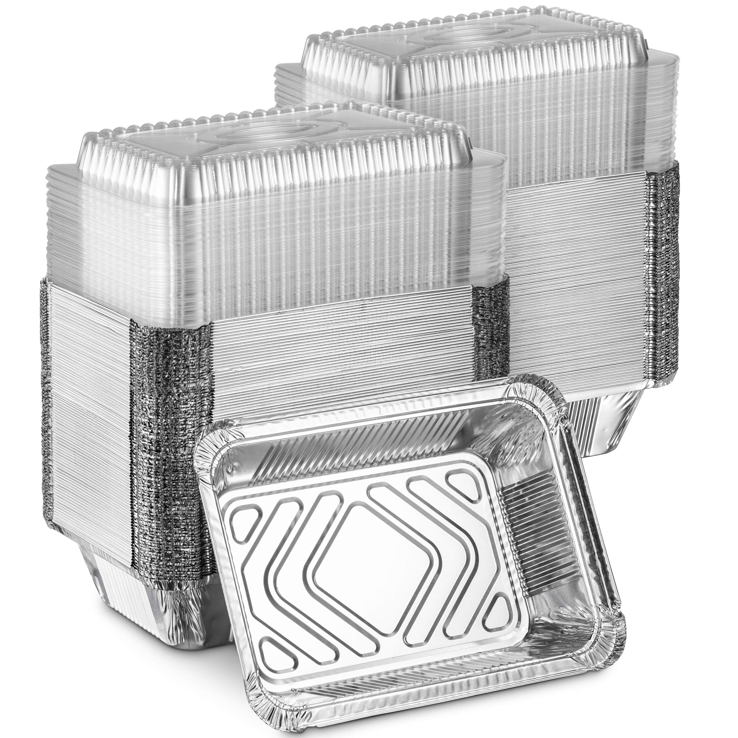Montopack Disposable Takeout Pans With Clear Lids | 2Lb Capacity Aluminum Foil Food Drip Container With Strong Seal For Freshnes