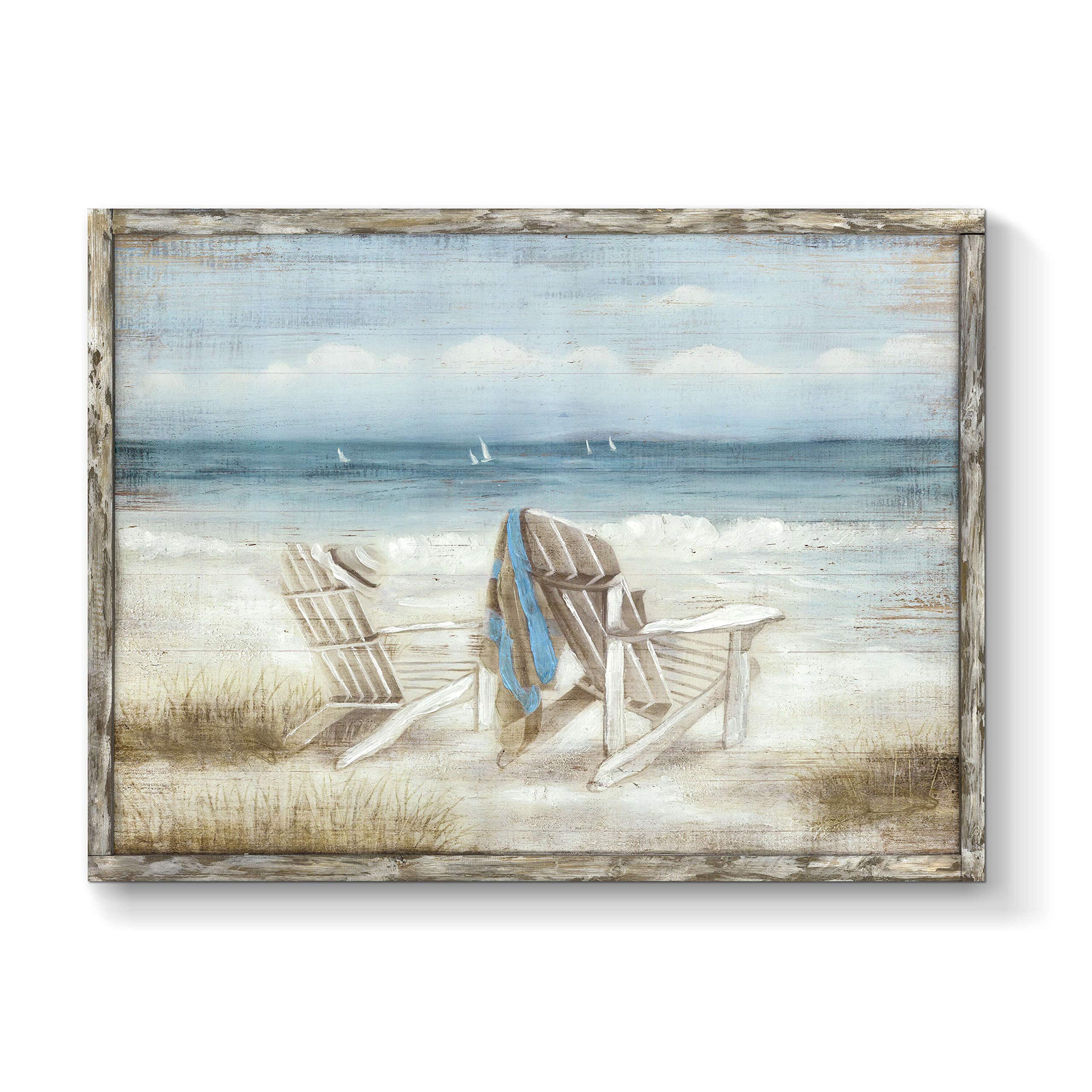 Tar Tar Studio Abstract Seascape Framed Wall Art: Beach Chair On Sand Hand Painted Painting Print For Bedroom (24'' W X 18'' H,