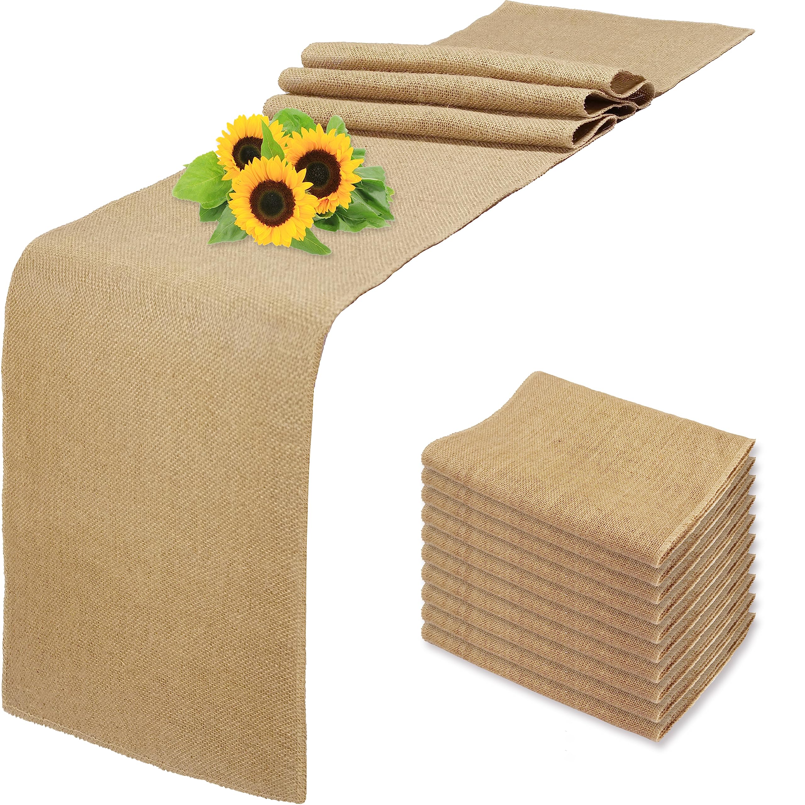 Wlirantim 10 Pack Natural Burlap Table Runners,12 x 72 Inch Rustic Jute Table Runner and Placemats Bulk for Western Wedding Tabl