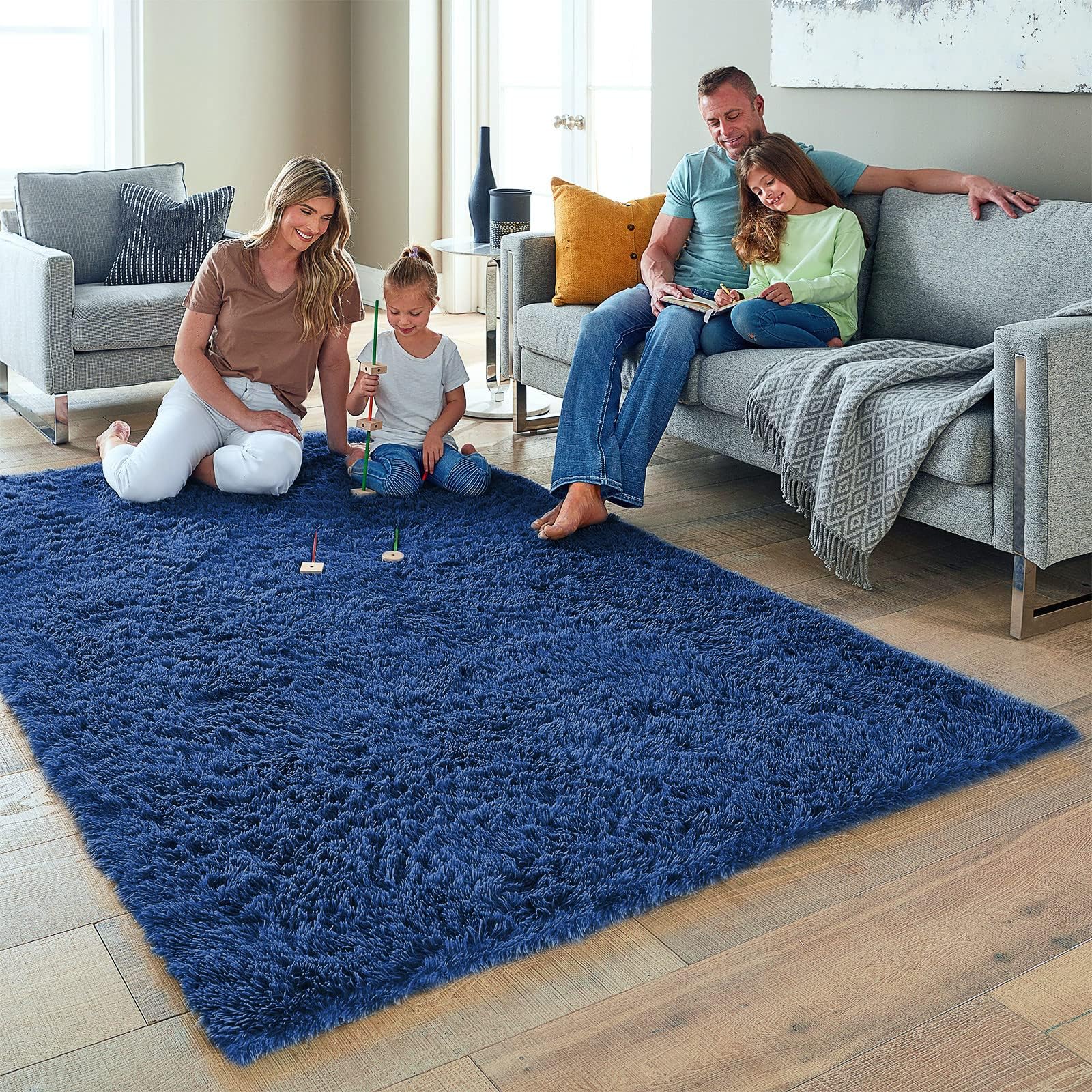Ophanie 5x8 Blue Rugs for Living Room, Kids Nursery Rug Aesthetic, Playroom Navy Area Rugs for Boys Girls Teen Home Decor, Fluff