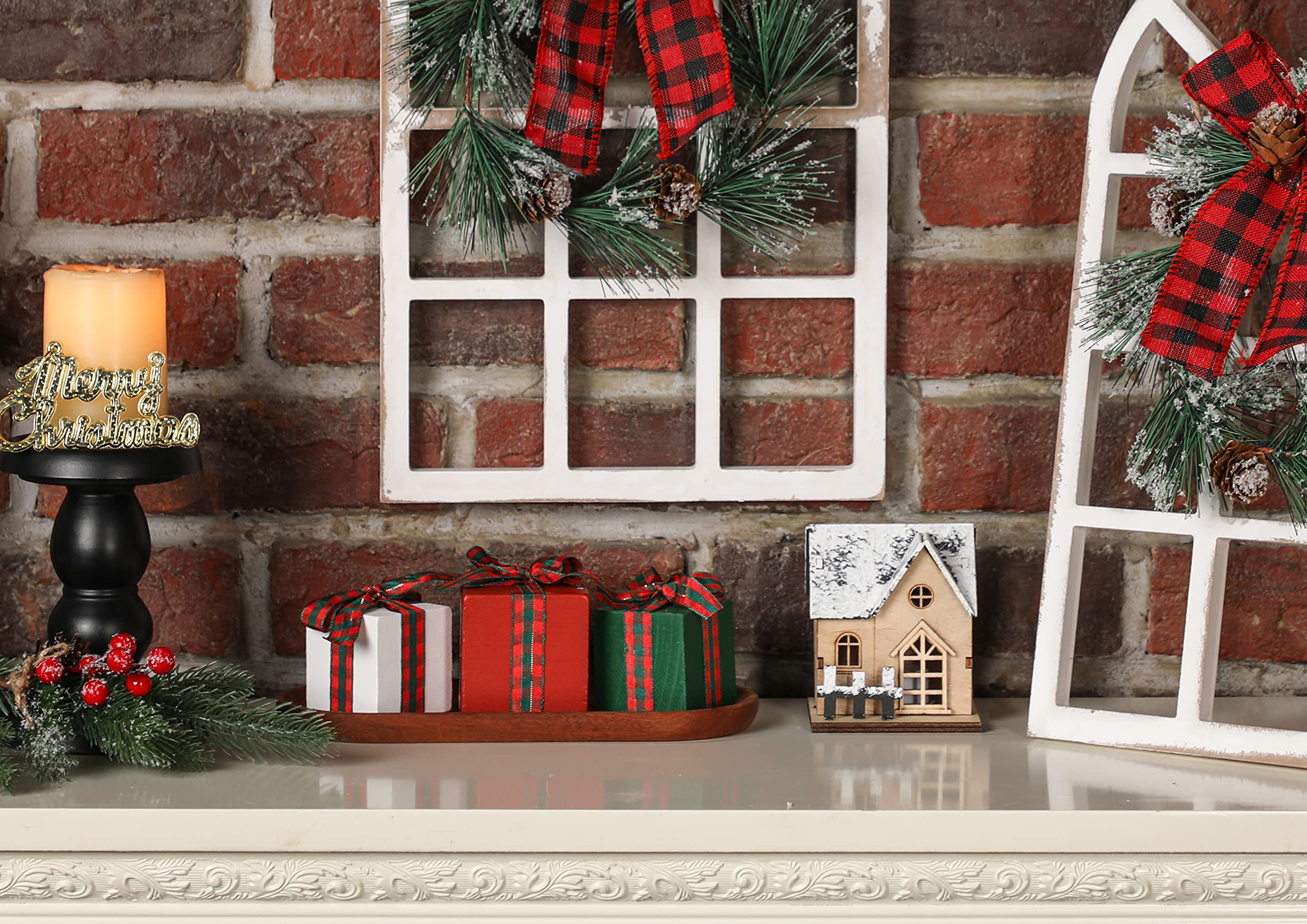 Christmas Tiered Tray Decor Set of 3 Mini Wood Small Table Decor Shelf d  cor (Buffalo Plaid 1)