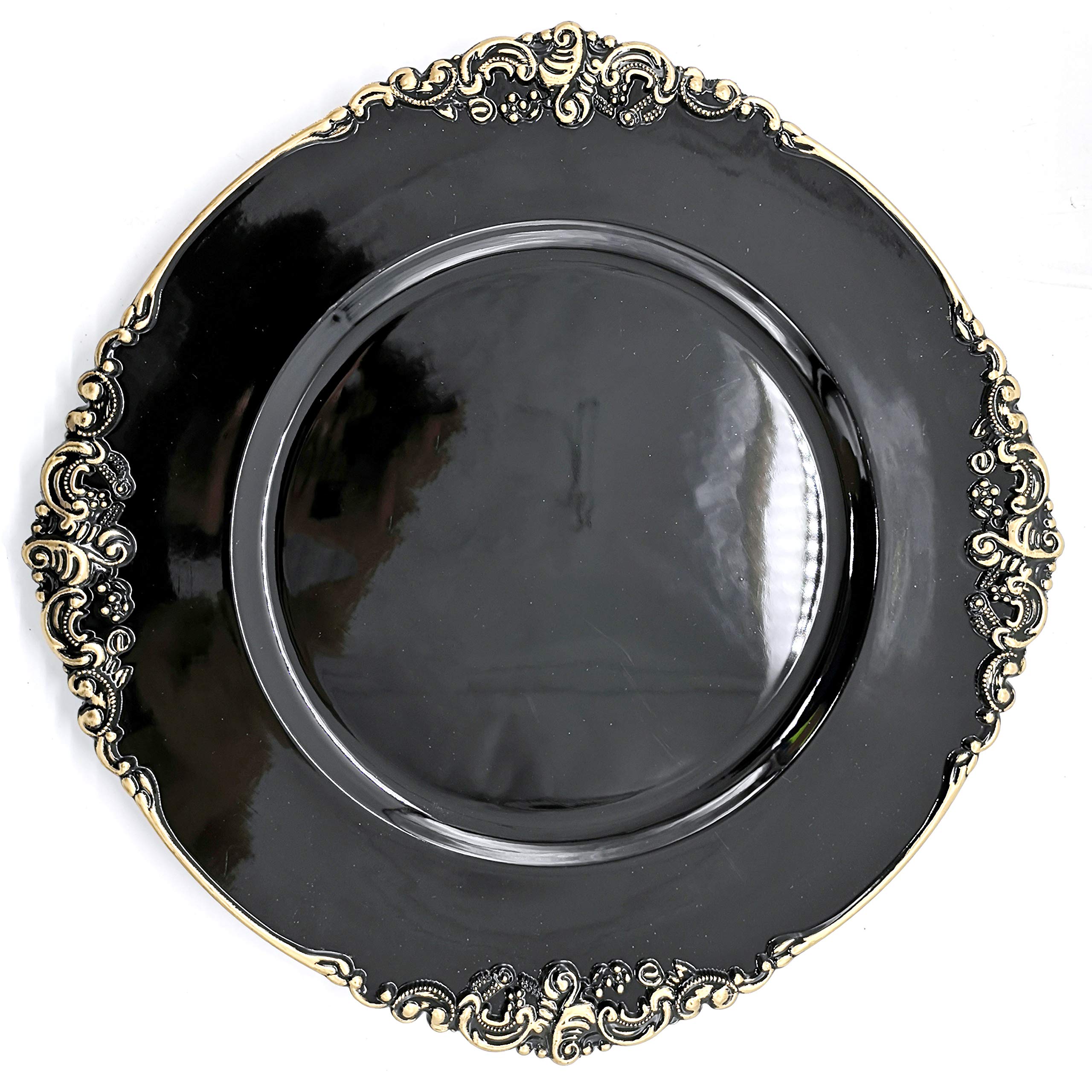 Allgala 13-Inch 6-Pack Heavy Quality Round Charger Plates-Floral Black Gold Trim-Hd80343
